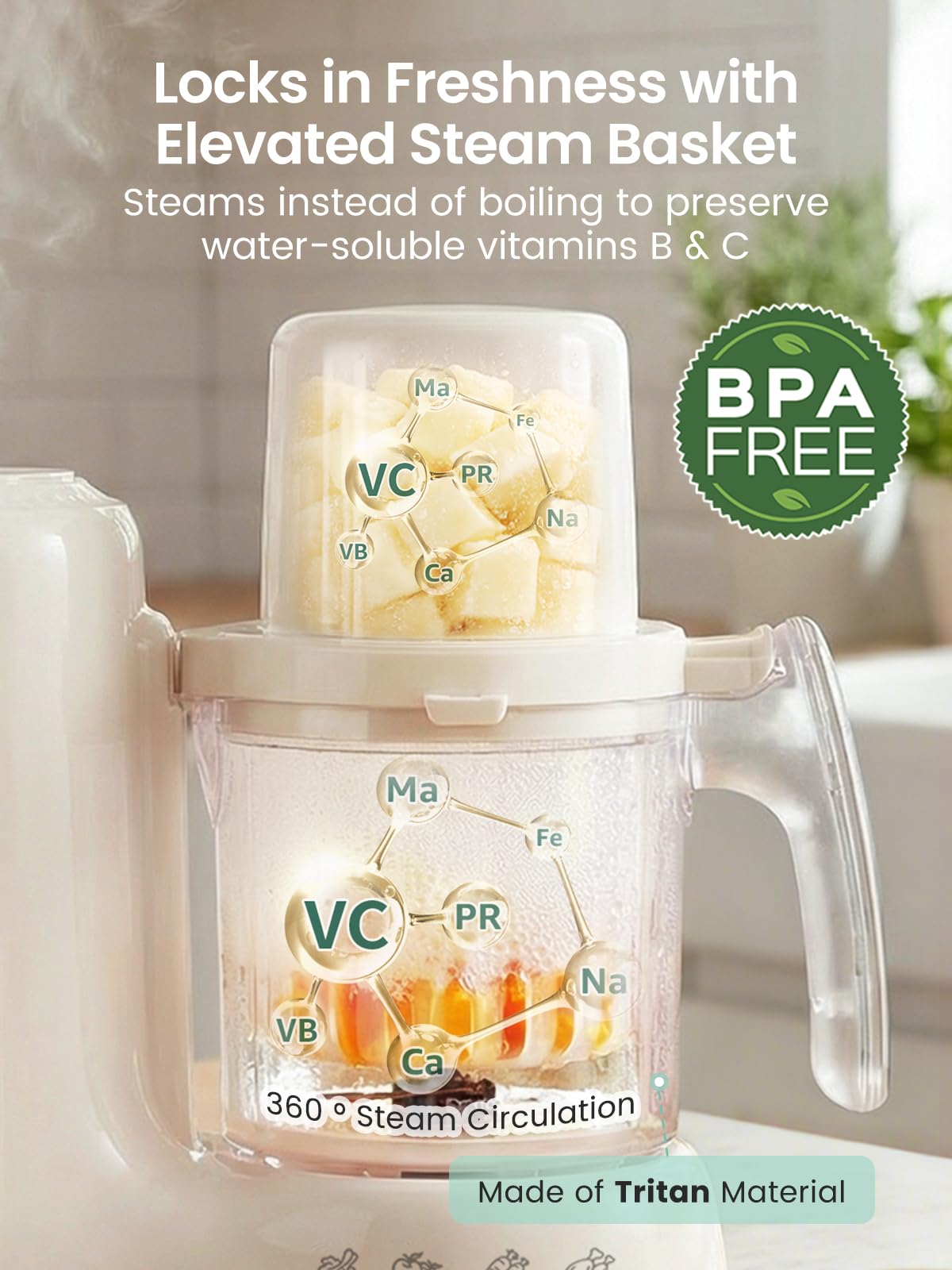 Grownsy Baby Food Maker with Dual-Layer Steam Basket | Baby Food Processor for Starting Solids & Babies 6+ Months | Steamer Blender & Puree Machine for Healthy Homemade Baby Food, BPA-Free,Cream