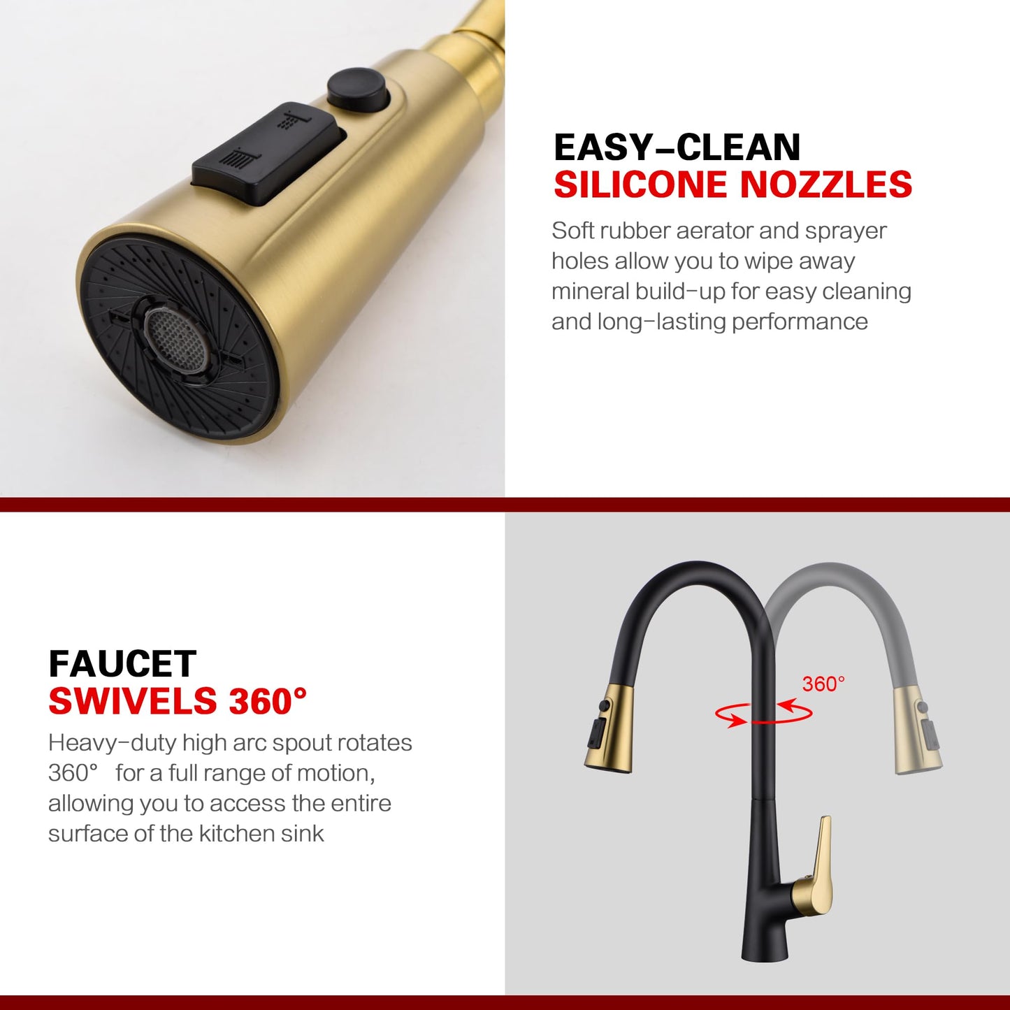 sumerain Hands-Free Touchless Kitchen Sink Faucet Single Handle Black and Gold Motion Sensor Pull Down Kitchen Faucet