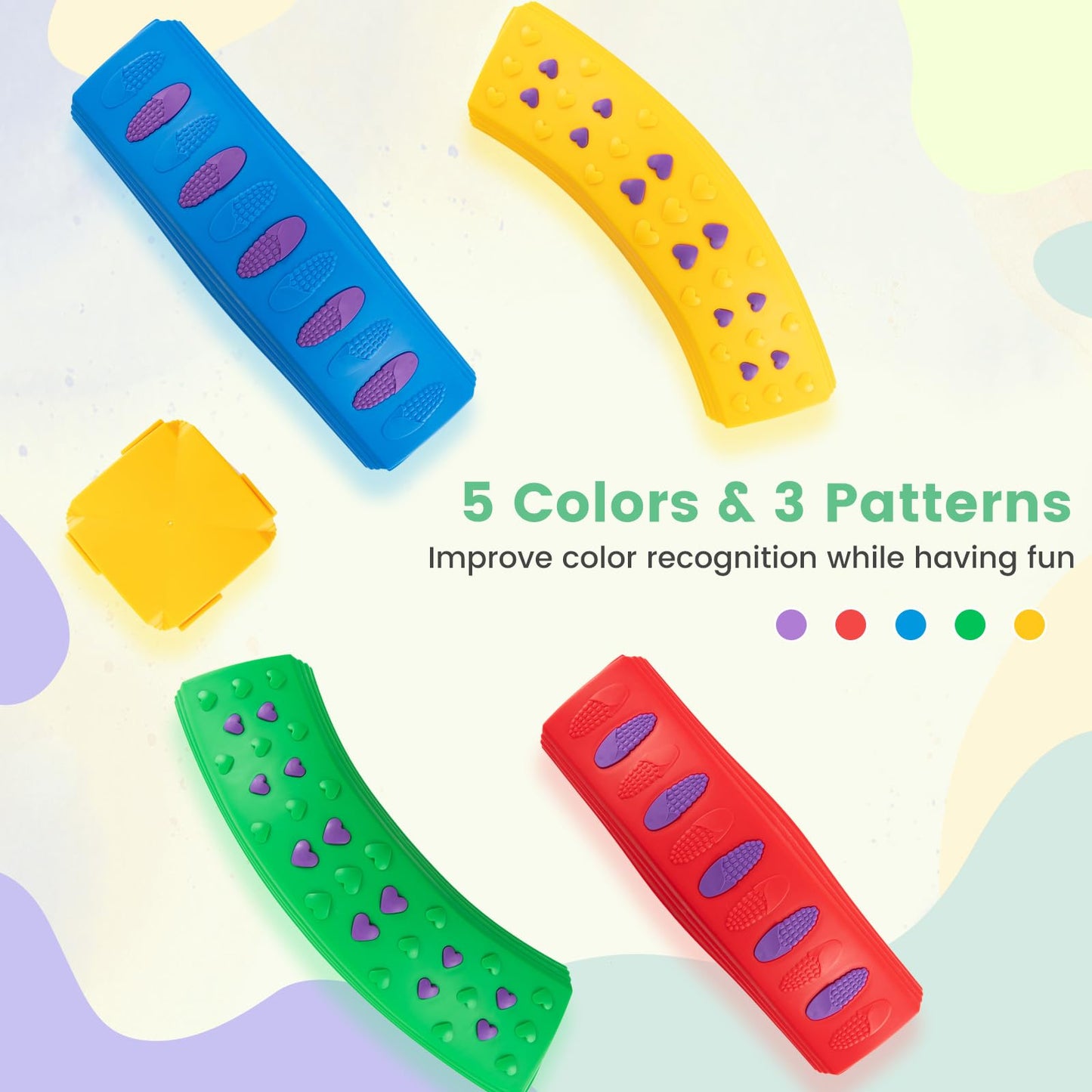 INFANS Kids Balance Beam Stepping Stones Set, 20 PCS Montessori Obstacle Course for Toddler Indoor Outdoor, Non Slip Rubber Base, Gymnastics Toy, Build Coordination Gross Motor Skills (Rainbow)