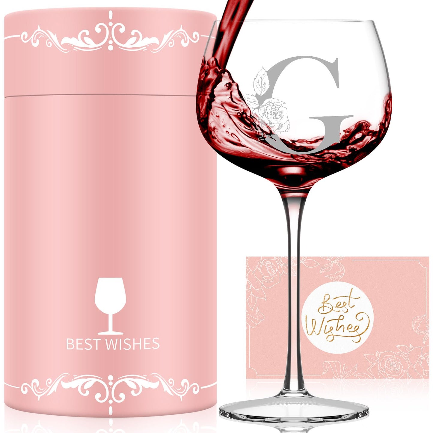 Personalized Gifts for Women, Monogrammed A-Z Wine Glass Customized Gift, Unique Christmas Birthday Gifts for Women Her Mom Friend Sister Wife Daughter Nurse (K)