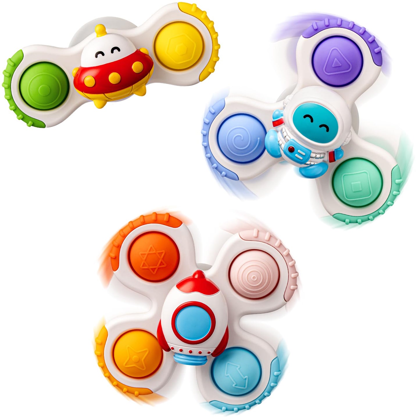 CalfQueen Baby Rocket Suction Cup Spinner Travel Toys for Kids Ages 1-3, Fidget Spinner Toys for 1 Year Old Boy Girl 12 Months, Sensory Bath Toy for Toddlers Infants Birthday Gifts