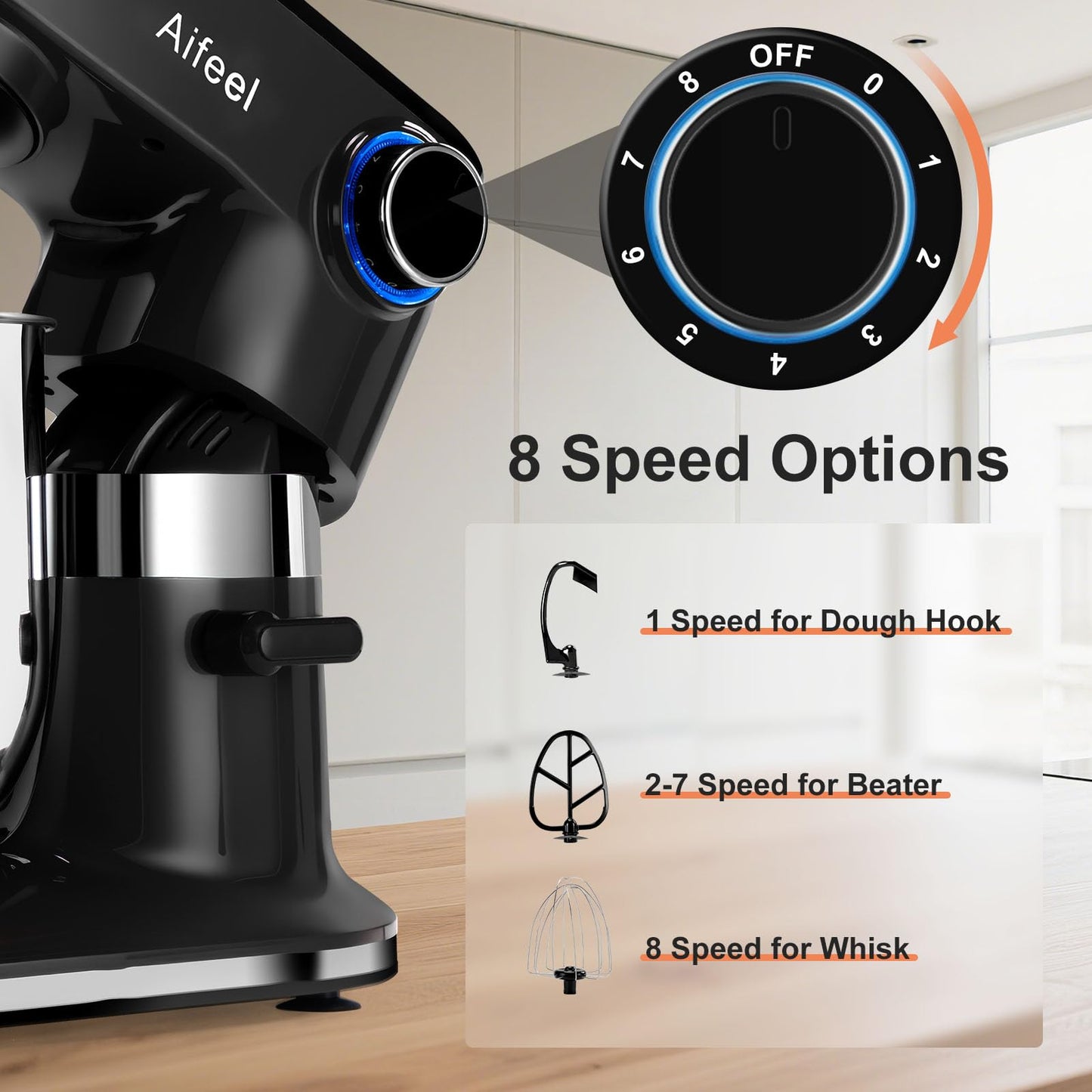 Aifeel 10.5 QT Stand Mixer,900W Electric Food Dough Mixer,Large Capacity Tilt-Head Kitchen Electric Mixer with Dough Hook,Beater,Whisk & Splash Guard,Dishwasher-Safe Attachments for Baking(Black)