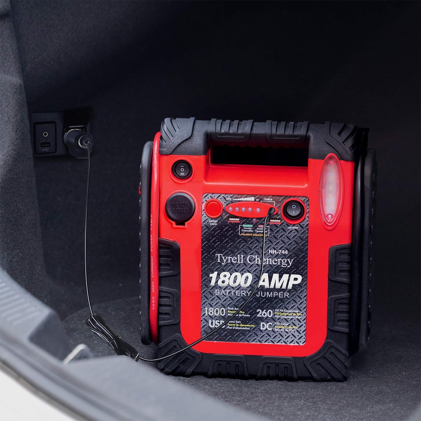 Tyrell Chenergy New Upgrade 1800A Car Battery Jump Starter with Air Compressor, 20000mAh 12V Auto Lead-Acid Battery Booste, 260PSI Tire Inflator (Up to 8.0L Gas/Diesel) with LED Light & USB
