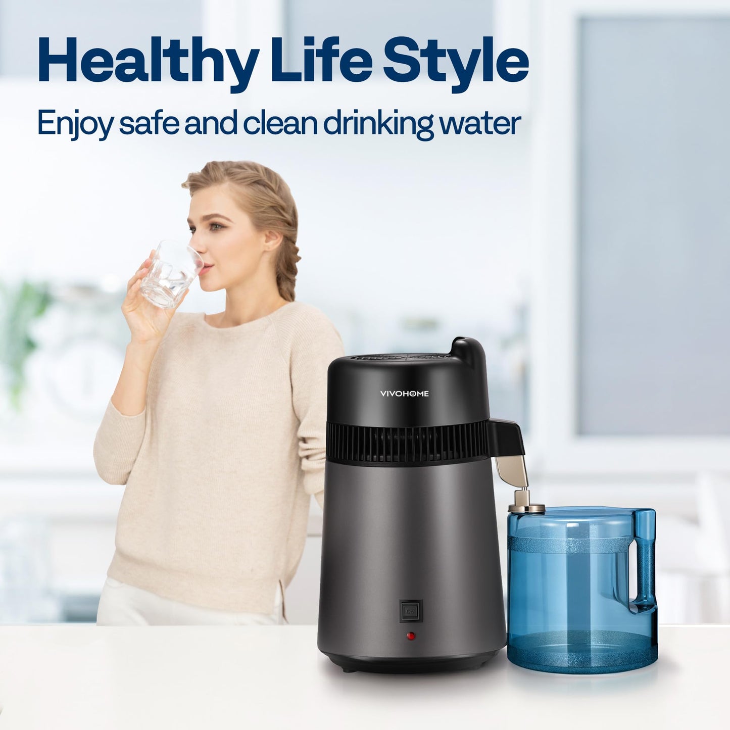 VIVOHOME Water Distiller Countertop 1.6 Gallon/6L 900W Distilled Water Machine with Smart Switch Purifier Filter for Home Office, Black