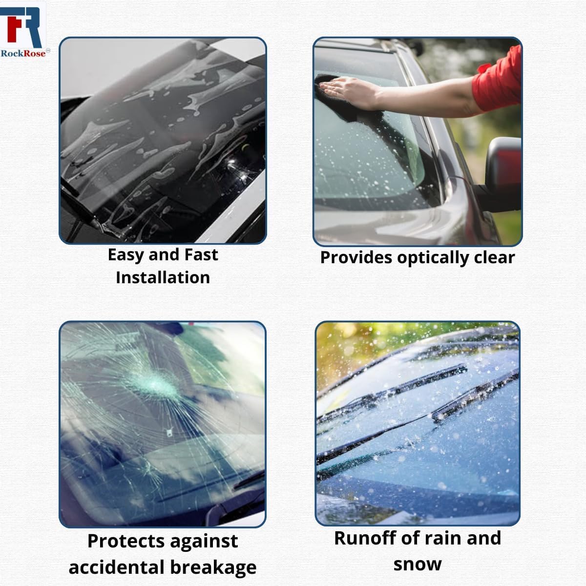 Rockrose Windshield Protection Film for Cars - Scratch-Resistant Protective Window Film with 85% VLT - Clear 99% UV Blocking Window Film for Enhanced Visibility in All Weather Conditions - 48 in X 6Ft