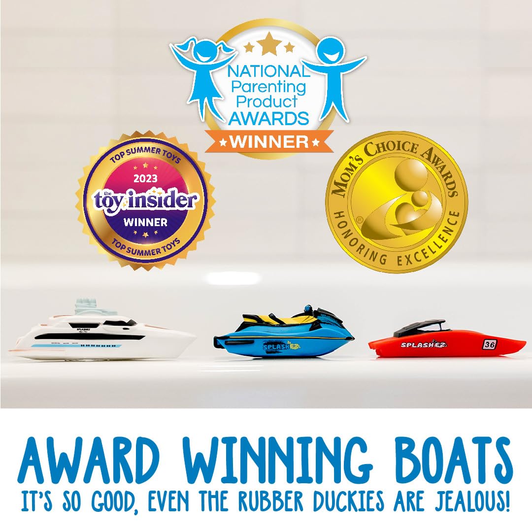 SplashEZ Bath Toy Boats for Toddlers, Mold Free Boat Bath Toys for Kids & Toddlers, No Hole for Water Floating Ships for Bathtub, Pool, Shower for Boys & Girls, 3-Pack: Jet Ski Yacht Catamaran