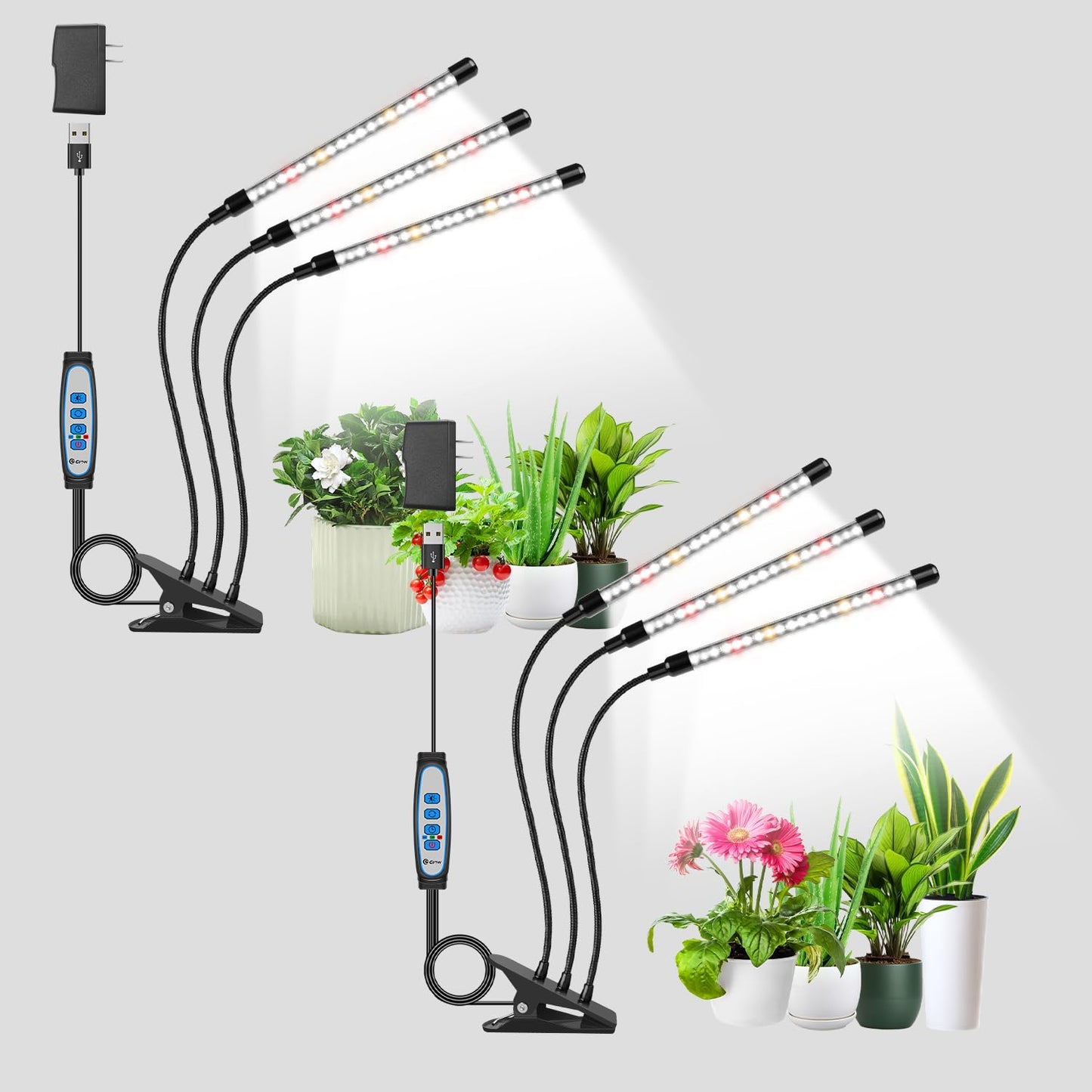 wolezek Grow Lights for Indoor Plants, 2 Pack 6000K Full Spectrum Plant Lights Indoor, White LED Plant Growing Lamp with Auto ON & Off Timer 6/12/16H, 3 Modes, 5-Level Dimmable Brightness