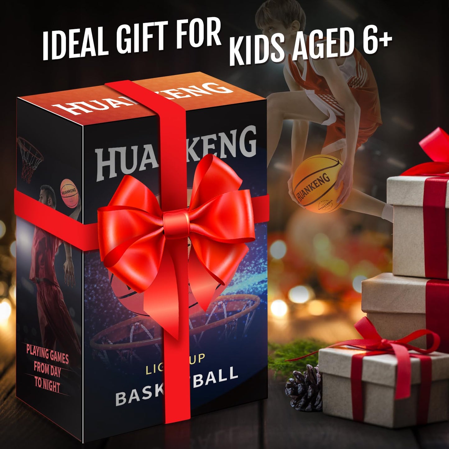 HuanKeng Upgrade Rechargeable Glow in The Dark Ball Toys Birthday Gifts for 6 7 8 9 10 11 12 13 14 15 Year Old Boys, Sports and Outdoors Light Up Ball Games for Teen, Kids Boys Toy Stuff Ages 6-15
