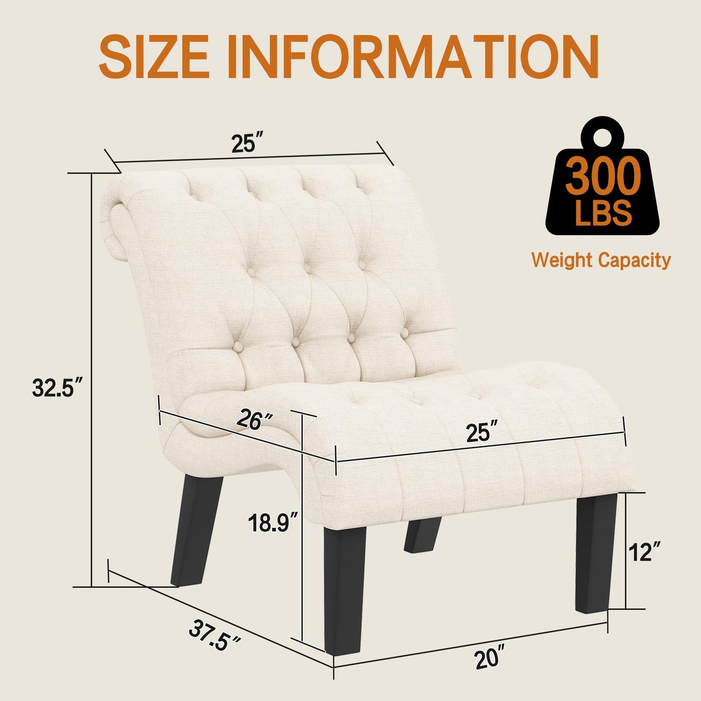 Yongqiang Accent Chair for Bedroom Living Room Chairs Tufted Upholstered Lounge Chair with Wood Legs Linen Fabric