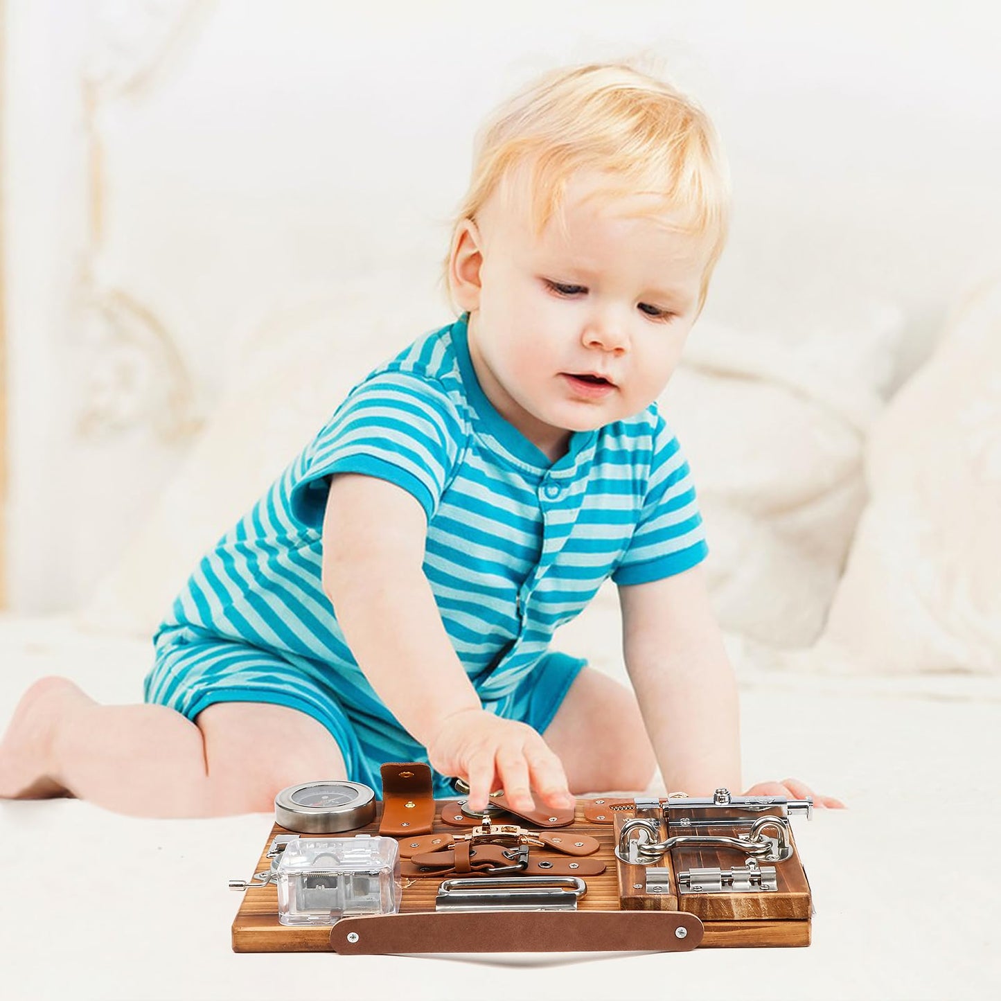 Canuan Busy Board for Toddlers, Travel Toy Fidget Board Activity Board for Fine Motor Skills, Wooden Busy Board Toys for 3 Years Old Boys & Girls with Switch, Locks, Music Box...