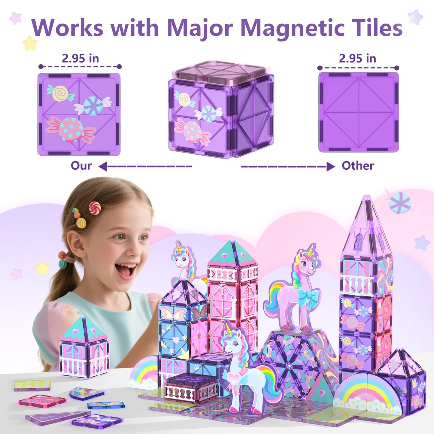 GobiDex Magnetic Building Blocks Unicorn Toys for Girls, Princess Magnetic Tiles Building Toys for Kids Ages 3-5 4-8, STEM Sensory Toddler Game Birthday Gift for Girls Boys Ages 3+