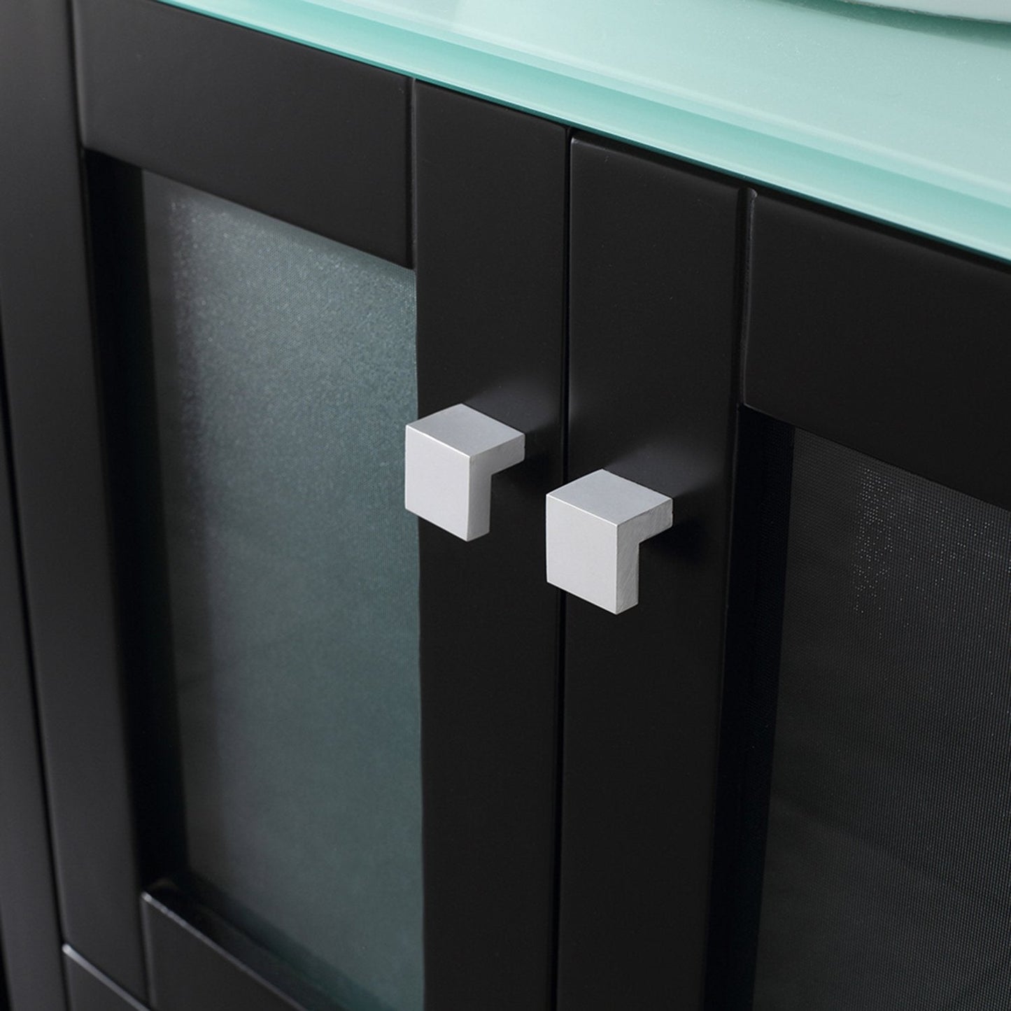 wonline 60" Black Double Wood Bathroom Vanity Cabinet and Square Ceramic Sink w/Mirror Combo Wash Basin with Faucet