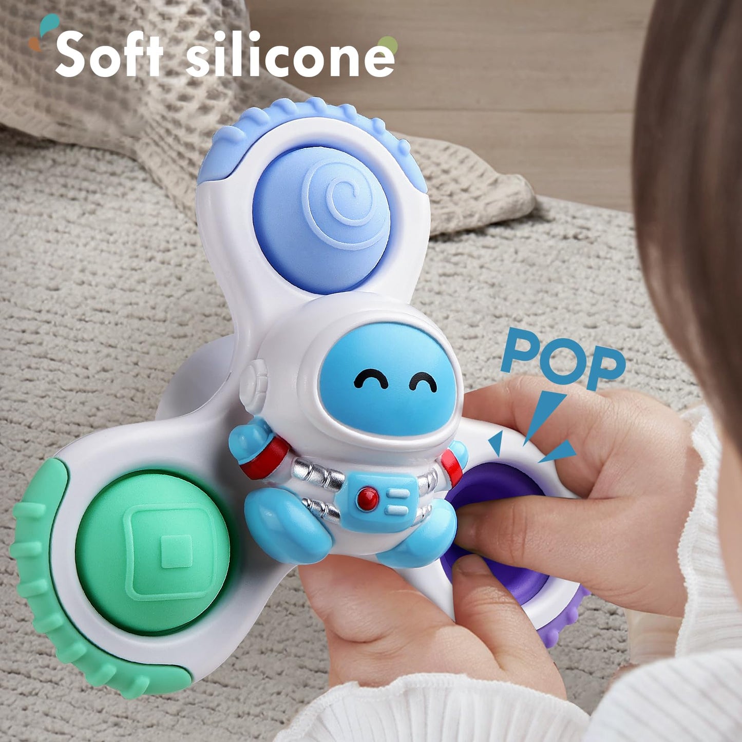 ALASOU 6 PCS Suction Cup Rotating Toys(3 Farm+3 Space) for Infant and Toddlers