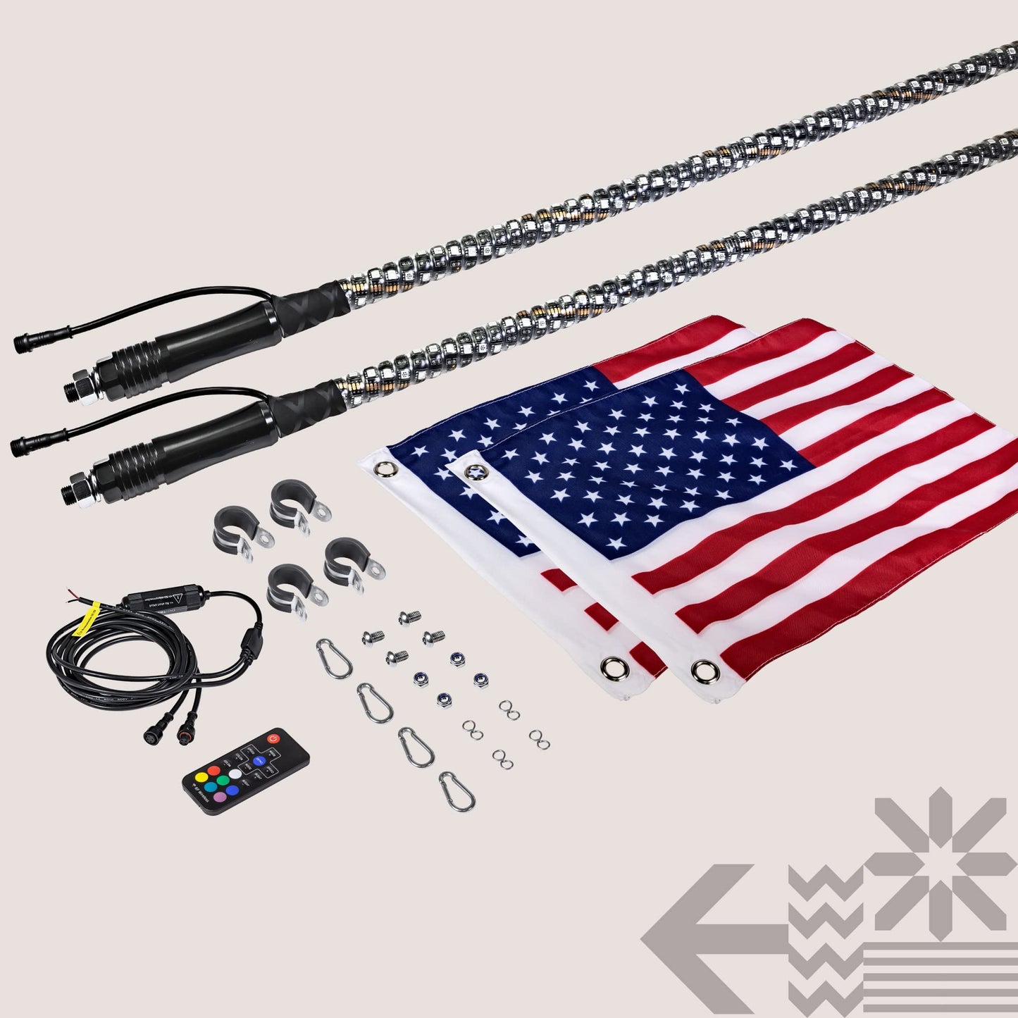 True Mods 2pc 4ft Spiral RGB LED Whip Light for UTV ATV [RF Wireless Remote] Flag Waterproof LED Lighted Whip CB Antenna Pole Stick for RZR Can-Am Polaris SxS 4x4 Quad Dune Buggy 4 Wheeler Accessories