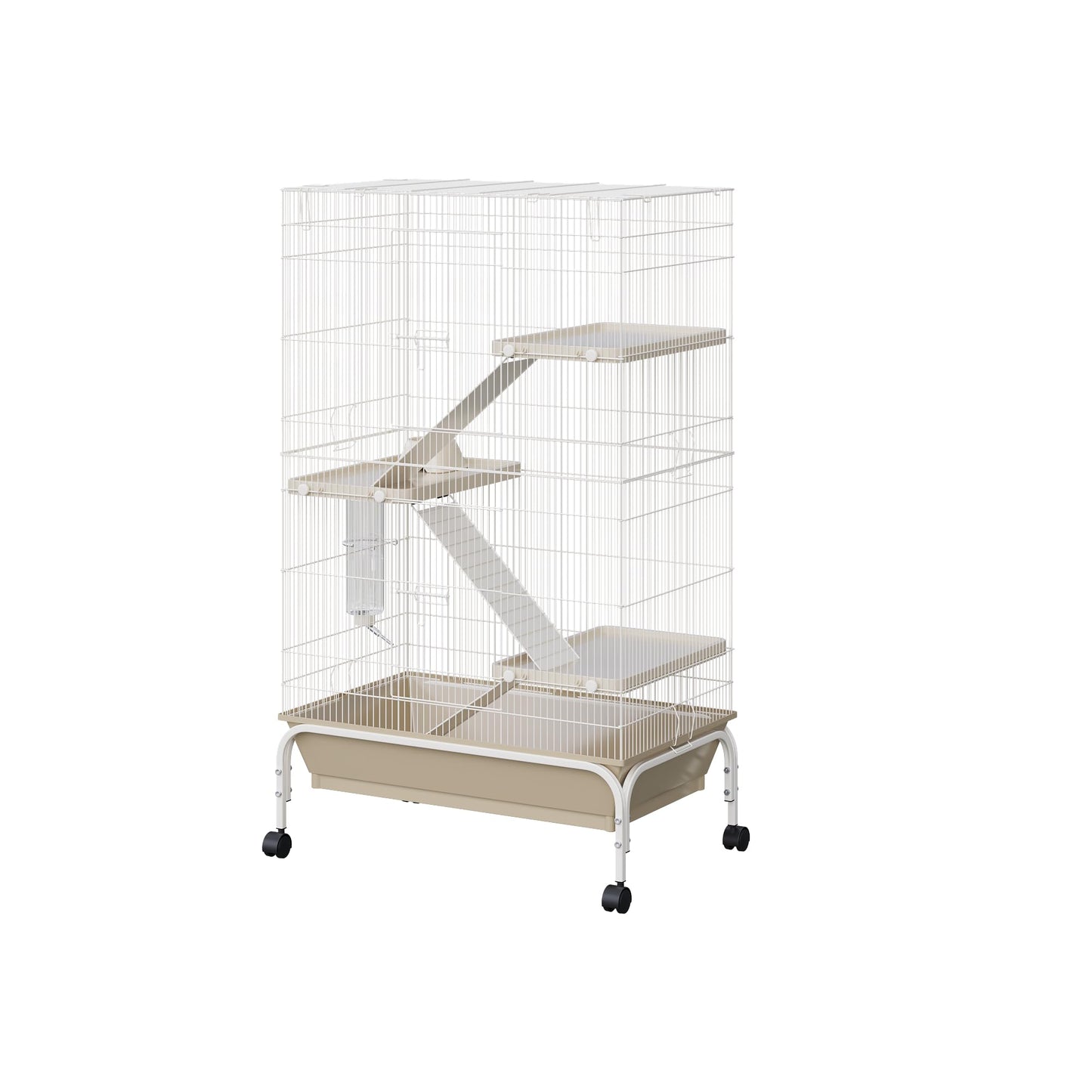 GarveeLife Metal Ferret Cage with Wheels, 55" h Rolling Critter Nation Cage, Small Animal Cage Habitat with Platforms, Ramps, Water Bottle & Fooder, Perfect for Guinea Pigs Rabbits Squirrels