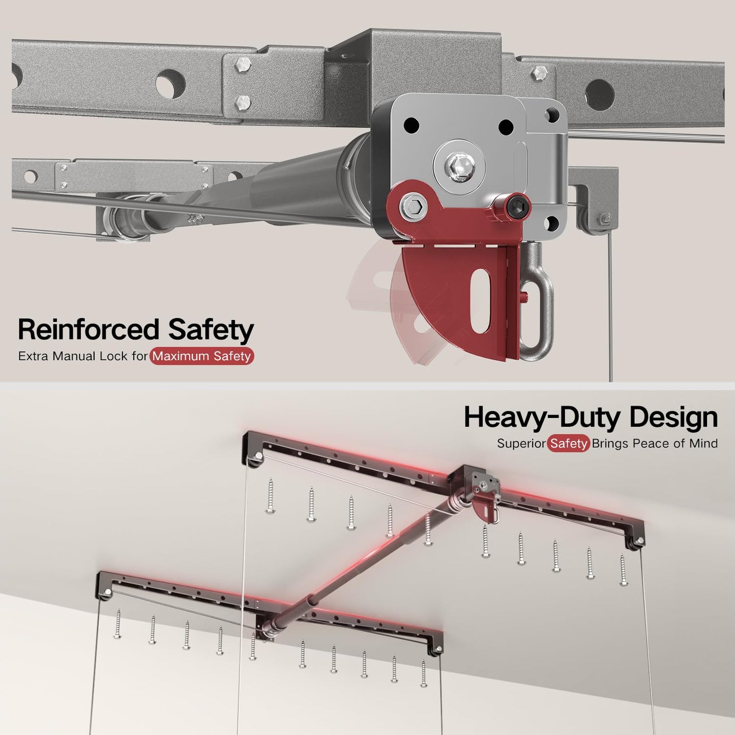 KOKORACKER Overhead Garage Storage Lift, Heavy-duty 4x4 Ft Garage Ceiling Storage Racks with Safety Lock, Ideal for Ceiling Storage Lifting Organization System, 250lbs Capacity