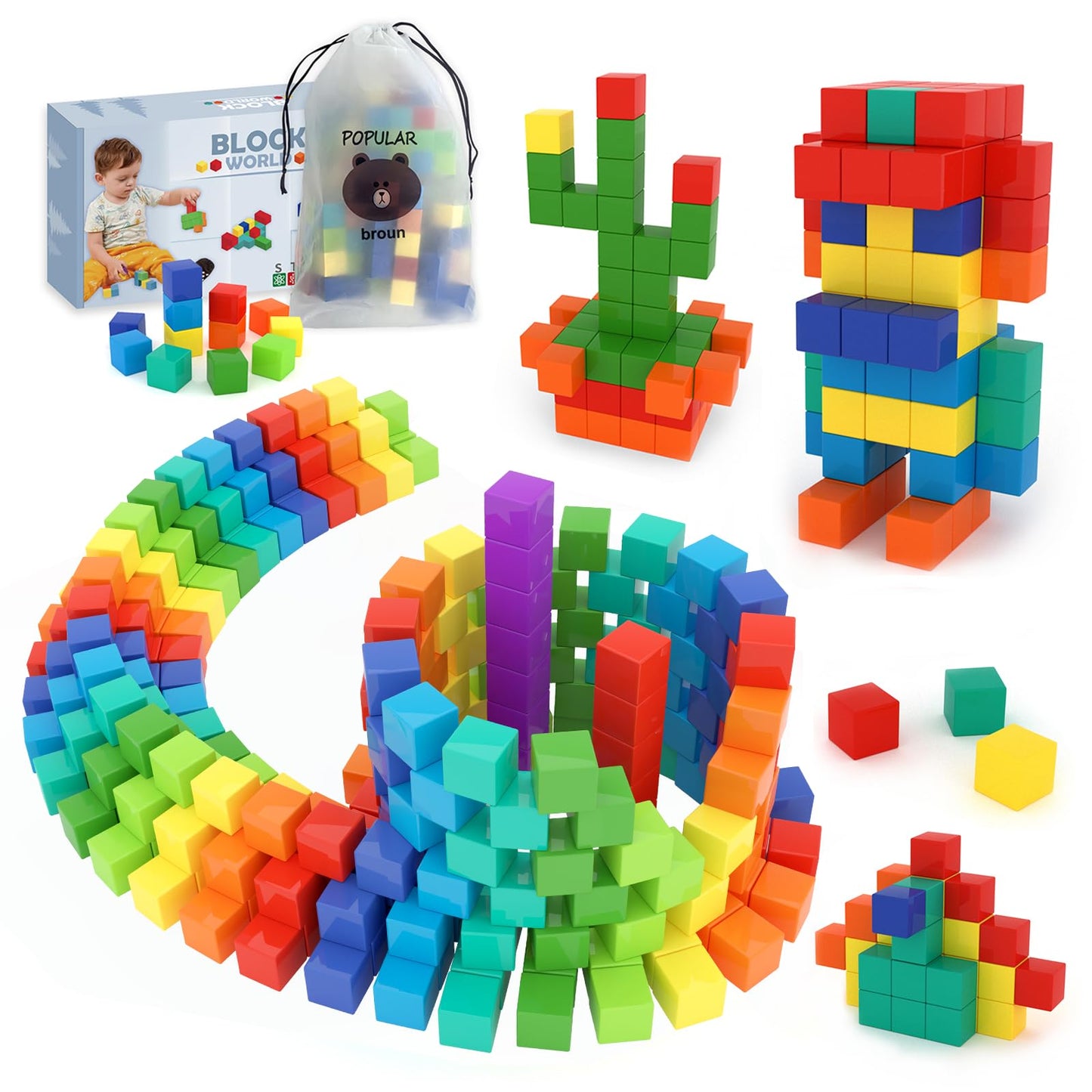 BananMelonBM 200 PCS Magnetic Blocks - Rainbow Magnetic Cubes Building Toys for Kids Ages 1-3 2-4 4-8, STEM Learning Preschool Educational Sensory Magnet Toys for Boys Girls
