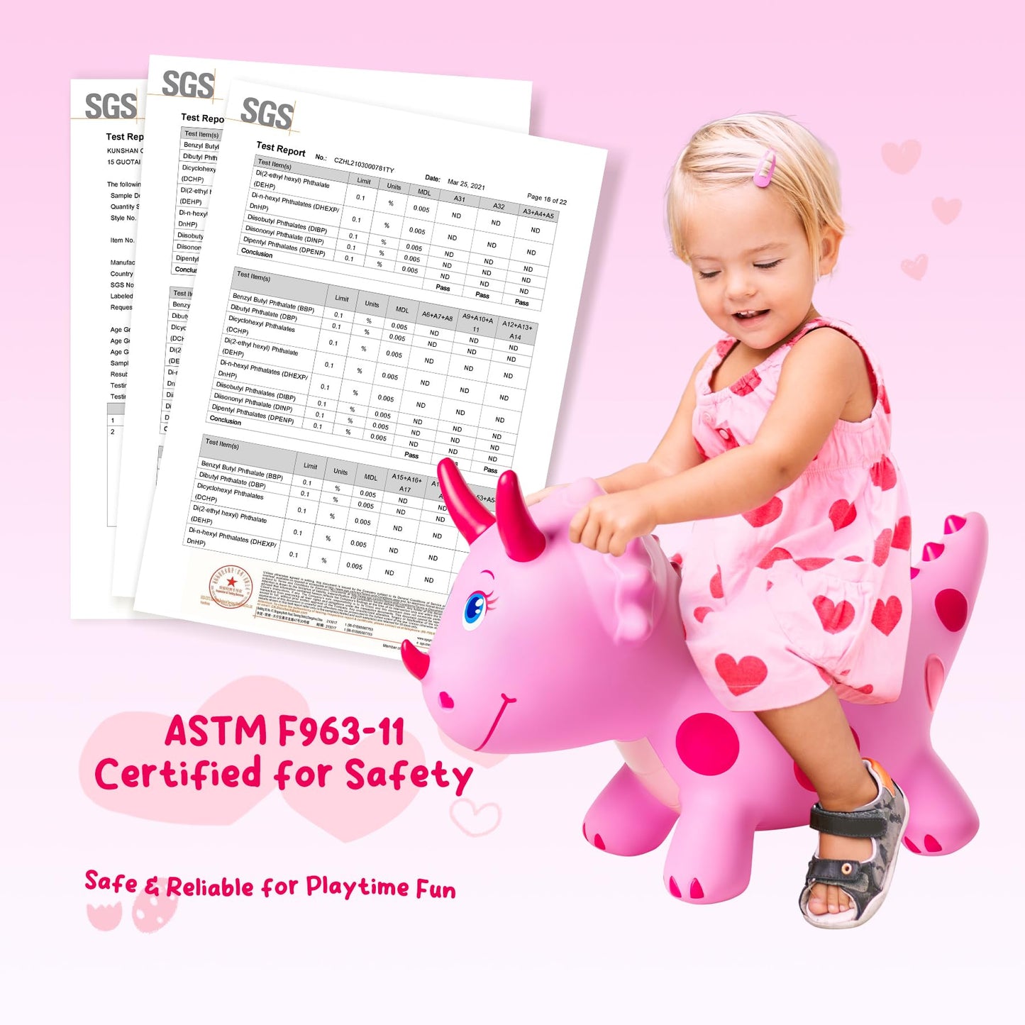 ZOOJOY Dinosaur Bouncy Animal Hopper, Inflatable Bouncy Horse Toys for Toddlers 1-3, Ride-on Bouncing Toys for ChristmasBirthday Gifts for Boys Girls, Pink Gril Toys WFree Pump
