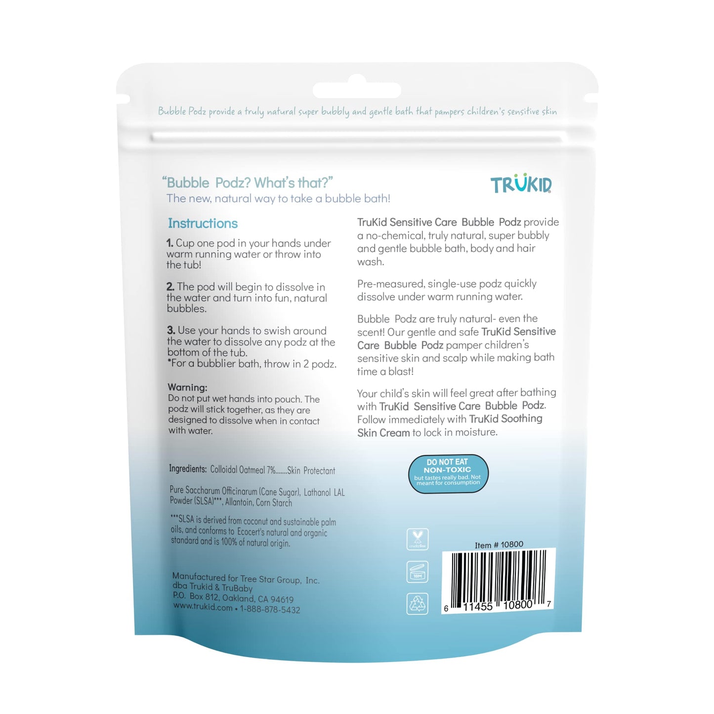 TruKid Bubble Podz Bubble Bath for Kids, Toddlers, & Babies, NEA-Accepted for Eczema, Gentle Refreshing Colloidal Oatmeal Bath Bomb for Sensitive Skin, pH Balanced, Tear Free, Unscented (24 Podz)