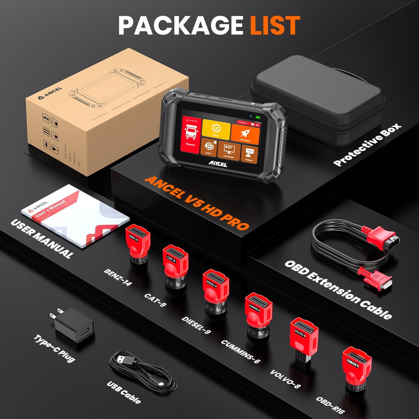 ANCEL V5 HD PRO Heavy Duty Truck Scanner, New Bi-Directional Control Diesel Scanner, Full System Diagnostic Scan Tool with 40+ Resets, ABS SRS D-P-F Regen for Semi Trucks Commercial Vehicles