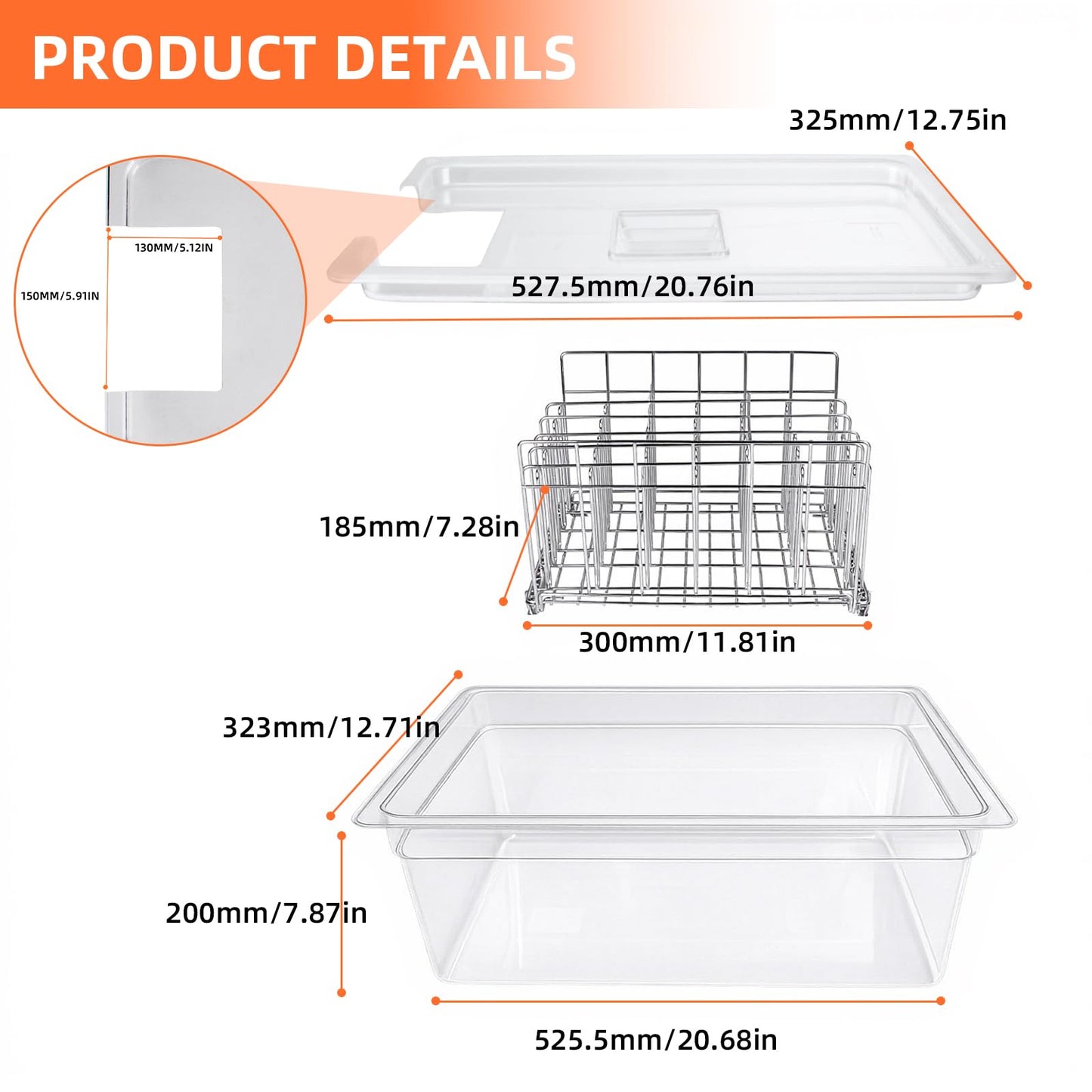 WELKOR Sous Vide Container 26 QT with Lid, Rack & Spoon-Precision Cooking Tub for Anova Nano, Joule, Instant Pot Immersion Circulators - Large Accessories Kit (Square opening)