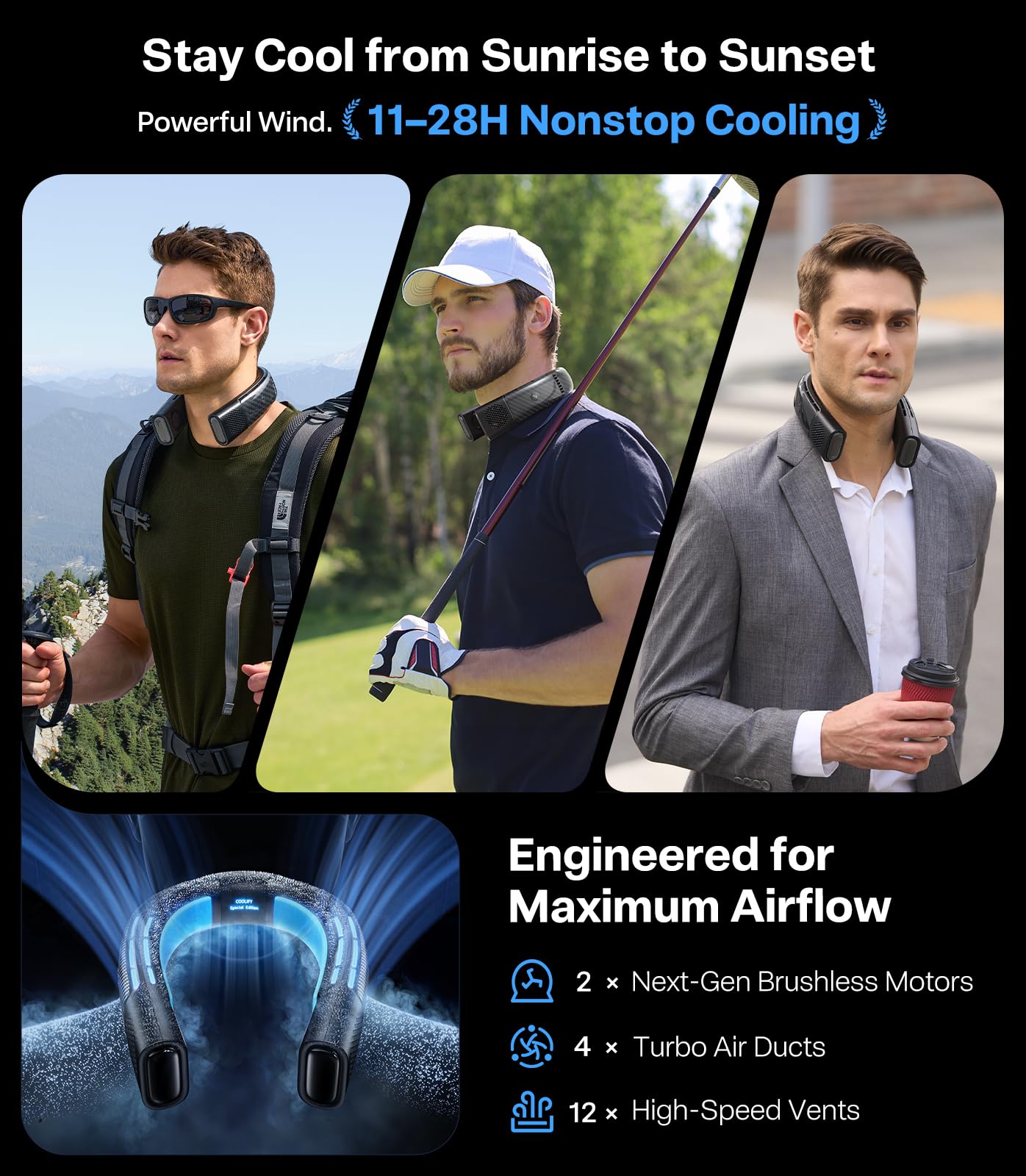 TORRAS 2025 COOLiFY 2S Neck Fan, 3 Model, 3-28H Extended Battery Life, Neck Fans that Blow Cold Air, Neck Air Conditioner, Cooling Neck Fan for Work,Hiking,Travel. Gifts for Dad Husband Father, Black