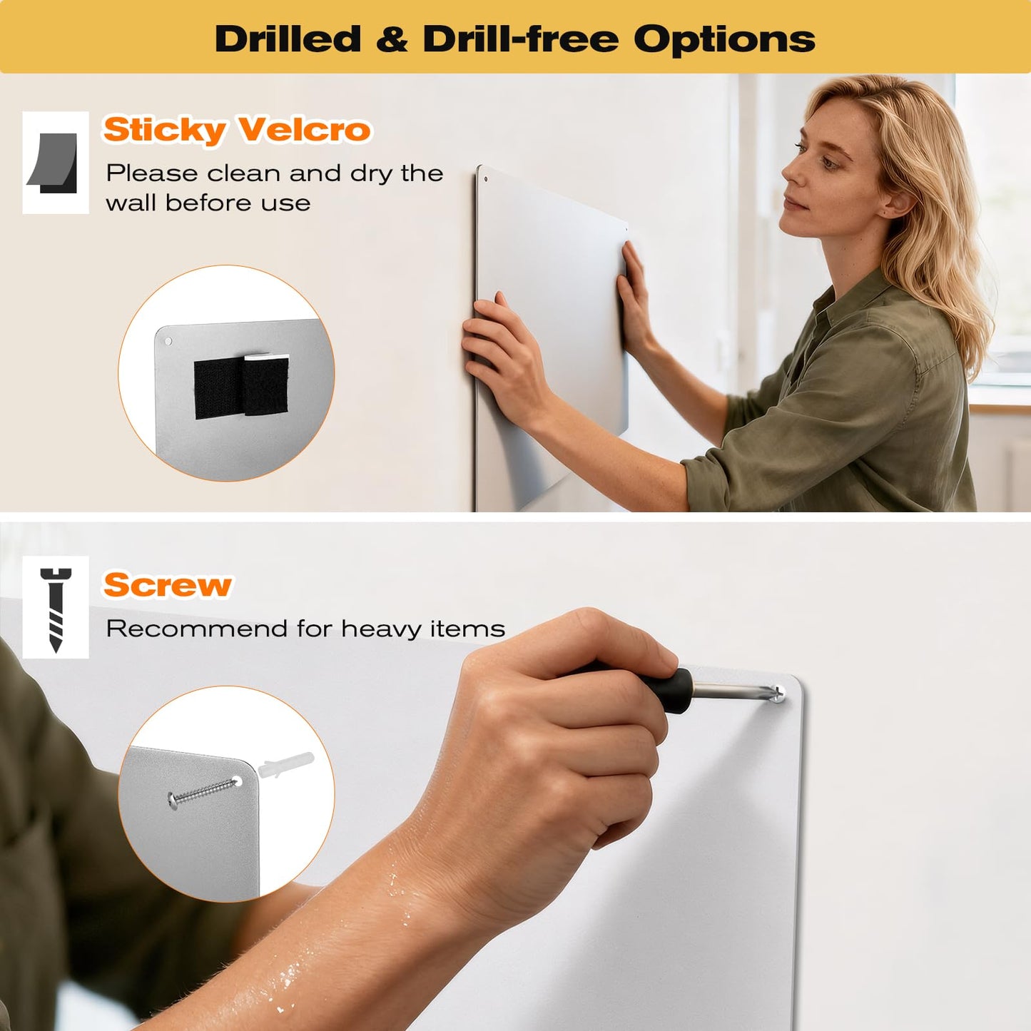 Jofiterm 24" x 36" Magnetic Board, Silver Magnet Bulletin Board to Display Magnetic Letters, Metal Board for Wall, Refrigerator Photo, with Dual Lock Tape and Screws, Marker Pen