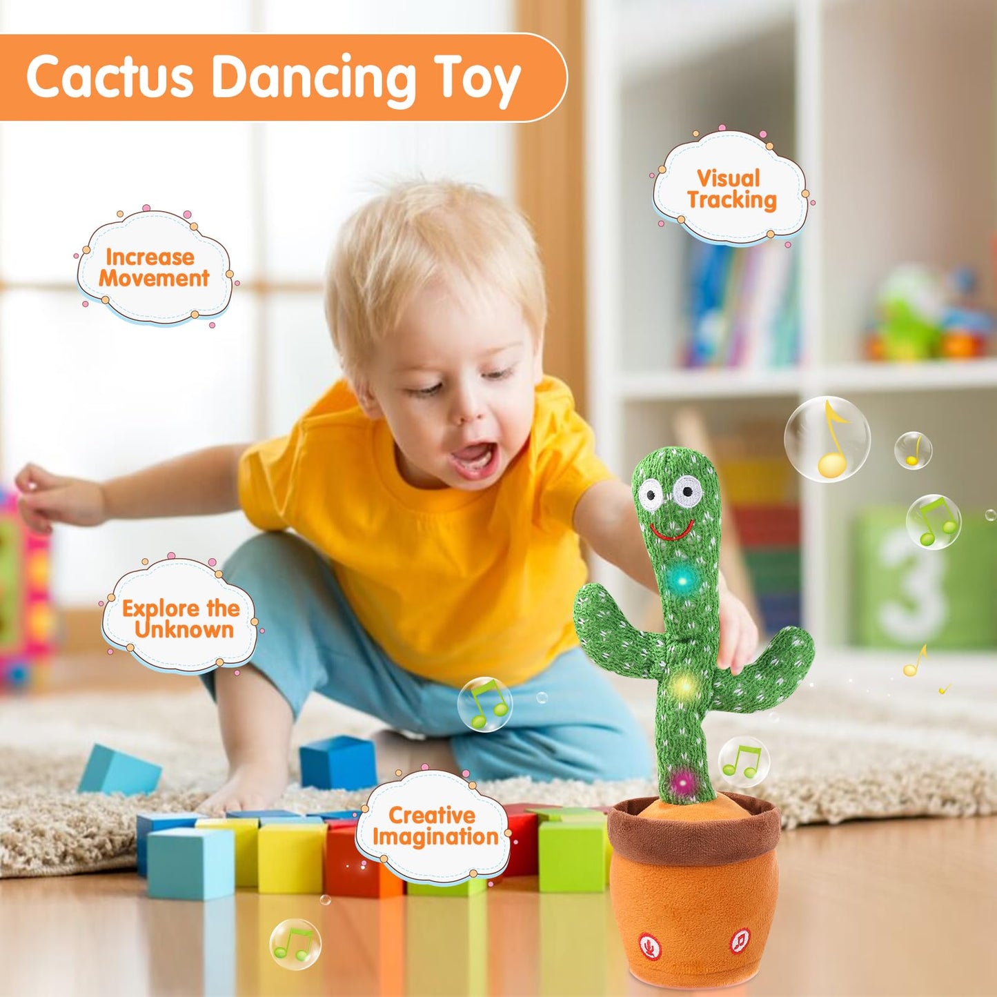 Dancing Cactus Toy for Baby Toddler, Talking Cactus Colorful Glowing Repeating What You Say, Singing Toys 10 Pcs Songs for Baby Gifts