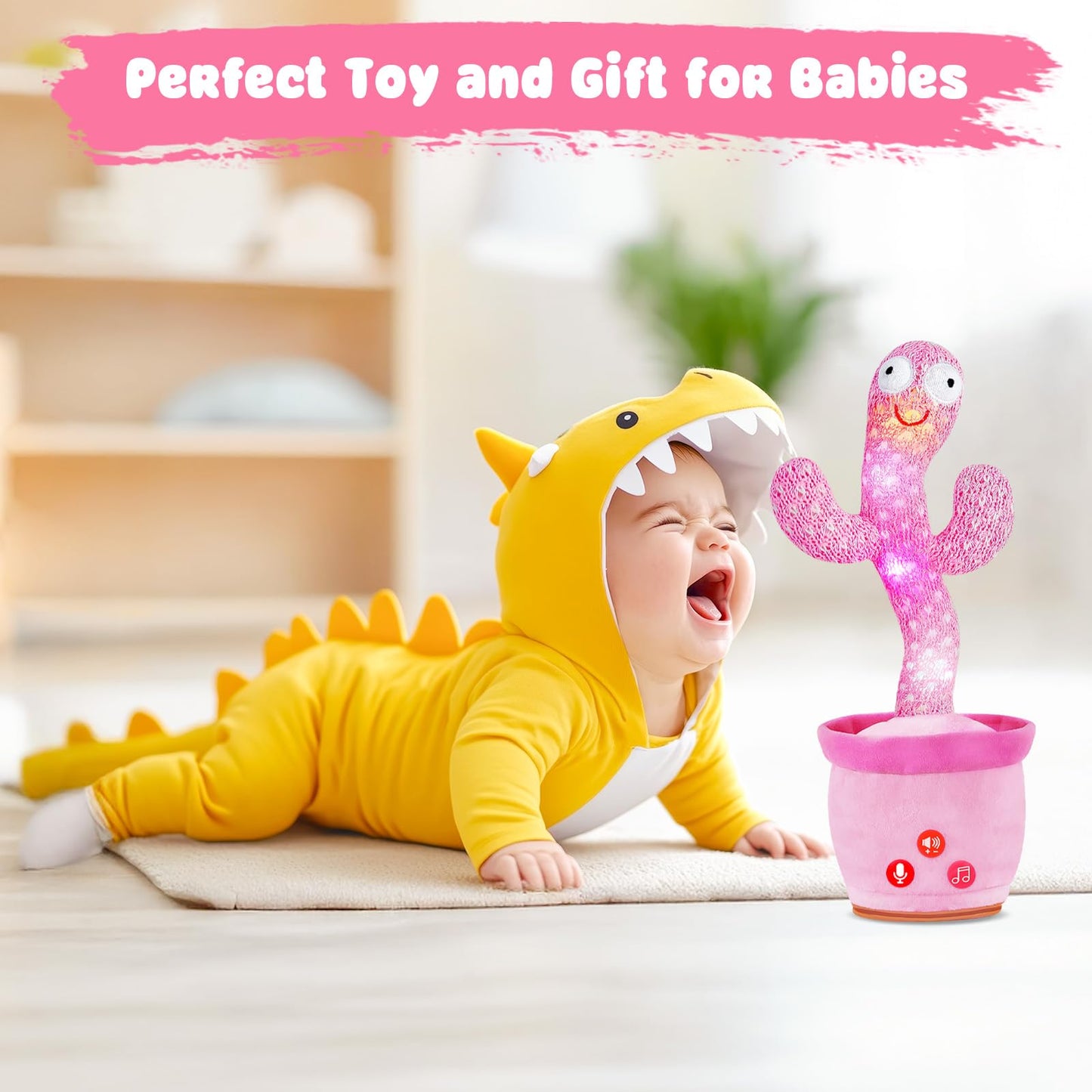 SANJOIN Dancing Talking Cactus Toy for Baby Toddlers, Baby Girl Toys 18 Months+, Adjustable Volume, Mimicking, Recording & Singing. Baby Toys for Girls, Interactive Gifts for 1 Year Old Girl