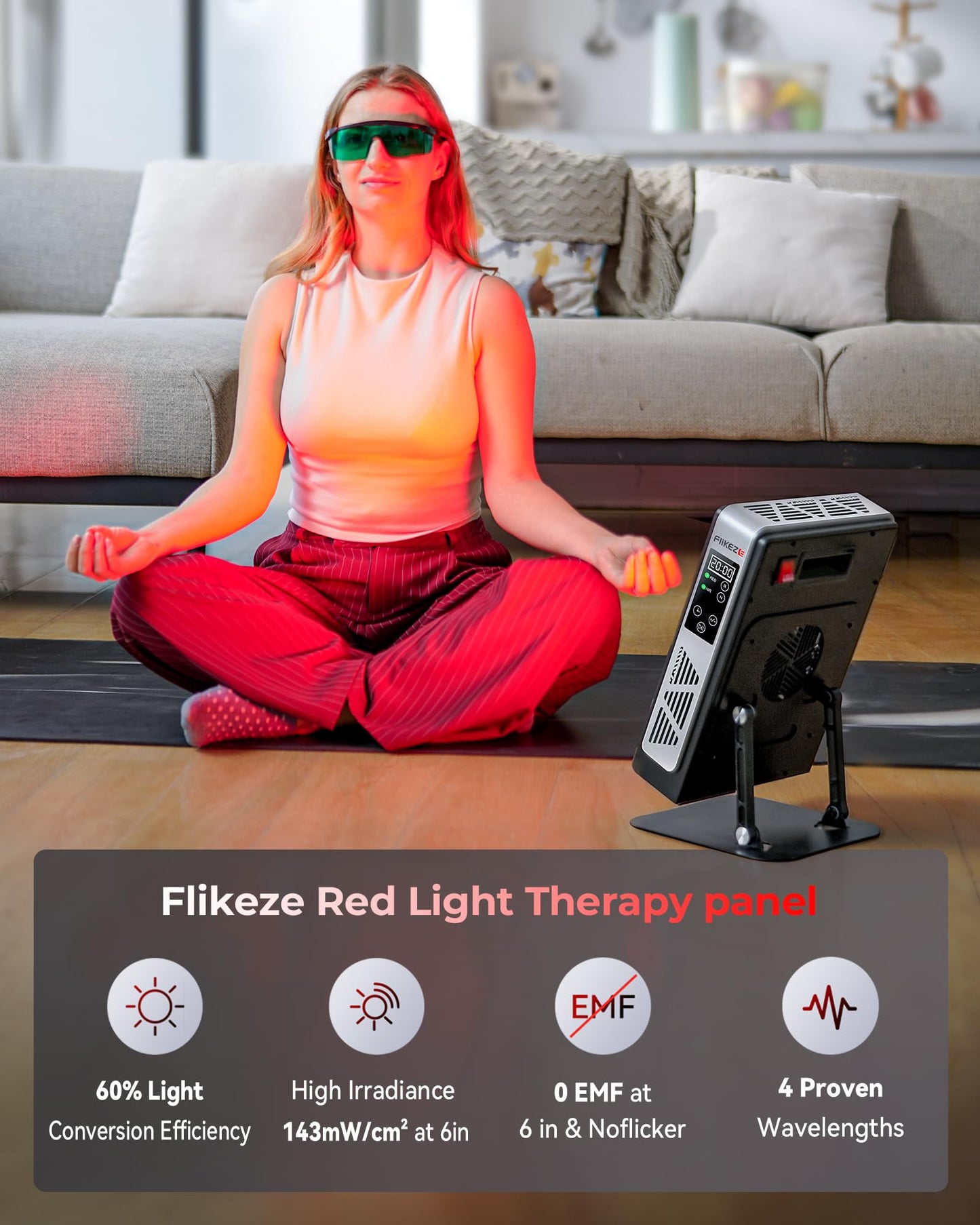 FLIKEZE 2026 Upgraded Red Light Therapy for Body Face, Dual Chip 660nm 850nm Red Light Panel with 3 Modes, Dimmable & Timer, Infrared Light Therapy for Home Office Gym, Basic 78 LEDs