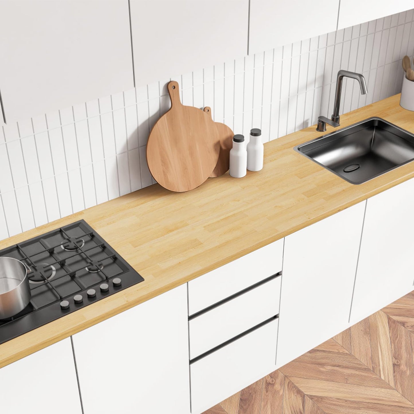 Butcher Block Countertop Table Top - Unfinished Solid Wood Countertop 1.5in Thick Unfinished Surface for DIY Washer Dryer Cutting Board Kitchen - 8ft L x 25" W