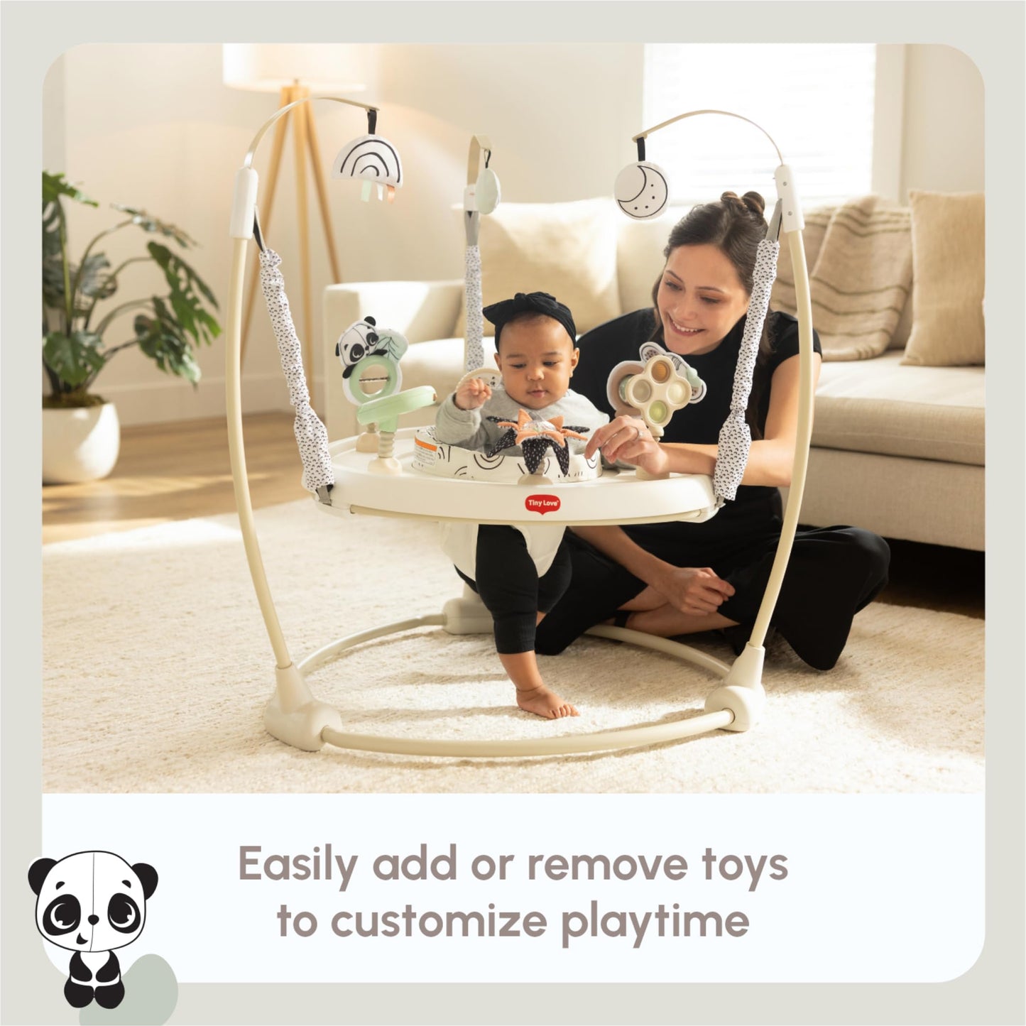 Tiny Love 4-in-1 Jump & Play Stationary Activity Center, Baby Jumper with Lights & Music, Developmental Toys, 360 Swivel Seat, Baby Activity Entertainer for 6 Months+, Black and White