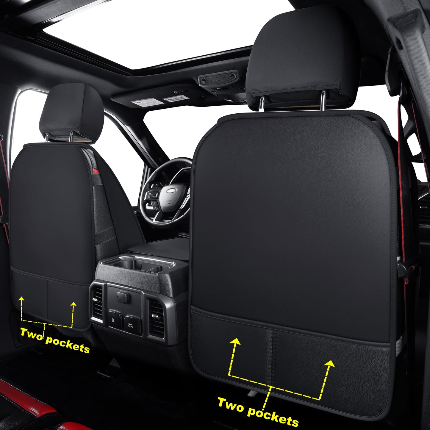 LUCKYMAN CLUB F150 Full-Set Seat Covers J03-Q3 with Waterproof Faux Leather, Fit 2015-2025 Ford F150 and 2017-2025 F250 F350 F450 (Full Set, Black)