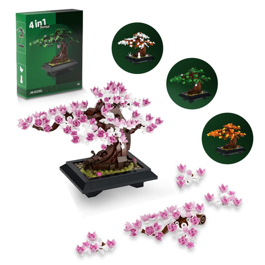 4 in 1 Bonsai Tree Building Blocks Set, 529PCS Botanical Model with Seasonal Transformations, Creative Nature Construction Kit for Relaxation, Home Décor and STEM Learning Gift for Adults and Kids