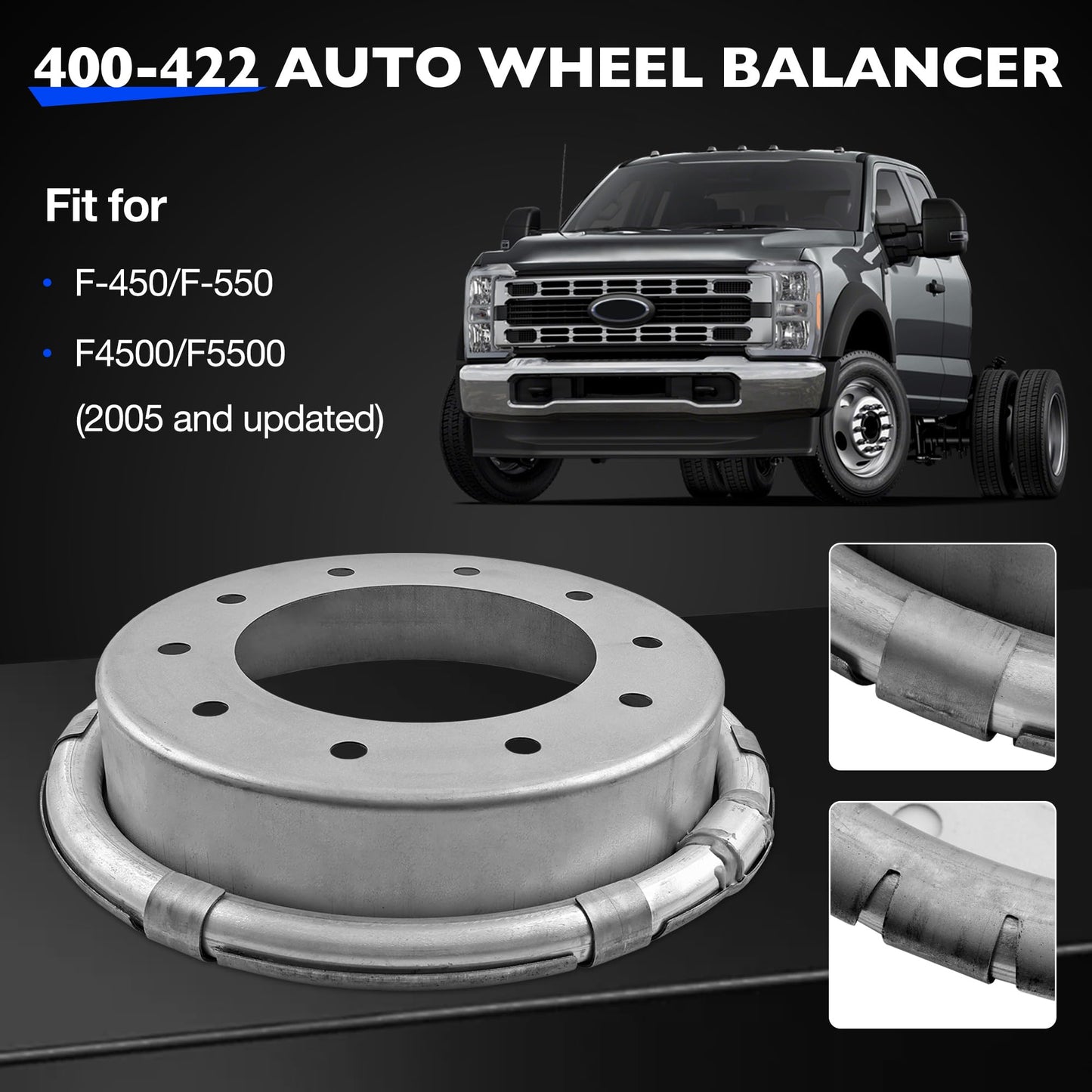 Misakomo 400-422 Wheel Balancers for 19.5” Wheels Compatible with Ford F-450/F-550 (2005+), Automatic Steer Wheel Aluminum Balancers for Light Duty Truck