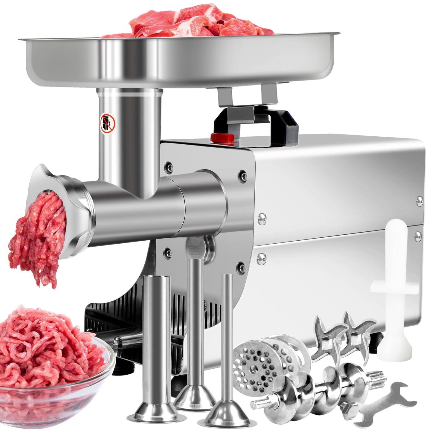 Meat Grinder Heavy Duty Electric,Commercial Meat Grinder #8 for Home Use Deer Processing Best Stainless Steel 2800W Max with 3 Grinding Plates 3 Sausage Stuffer Tubes 1 Pusher 2 Blades