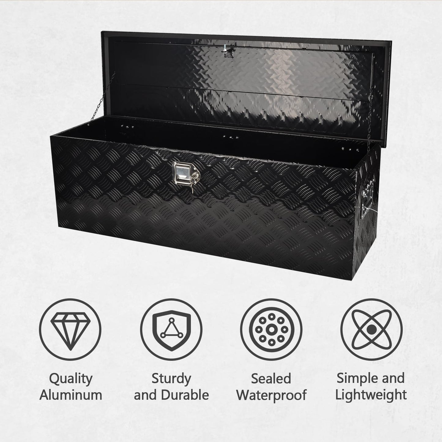 FGJQEFG 48 Inch Heavy Duty Aluminum Truck Tool Box Pick Up Truck Bed RV Trailer Toolbox Storage Organizer with Side Handle, Lock & Keys，Black,5 Bar Tread 48"(L) X15''(W) X15(H) Storage Box