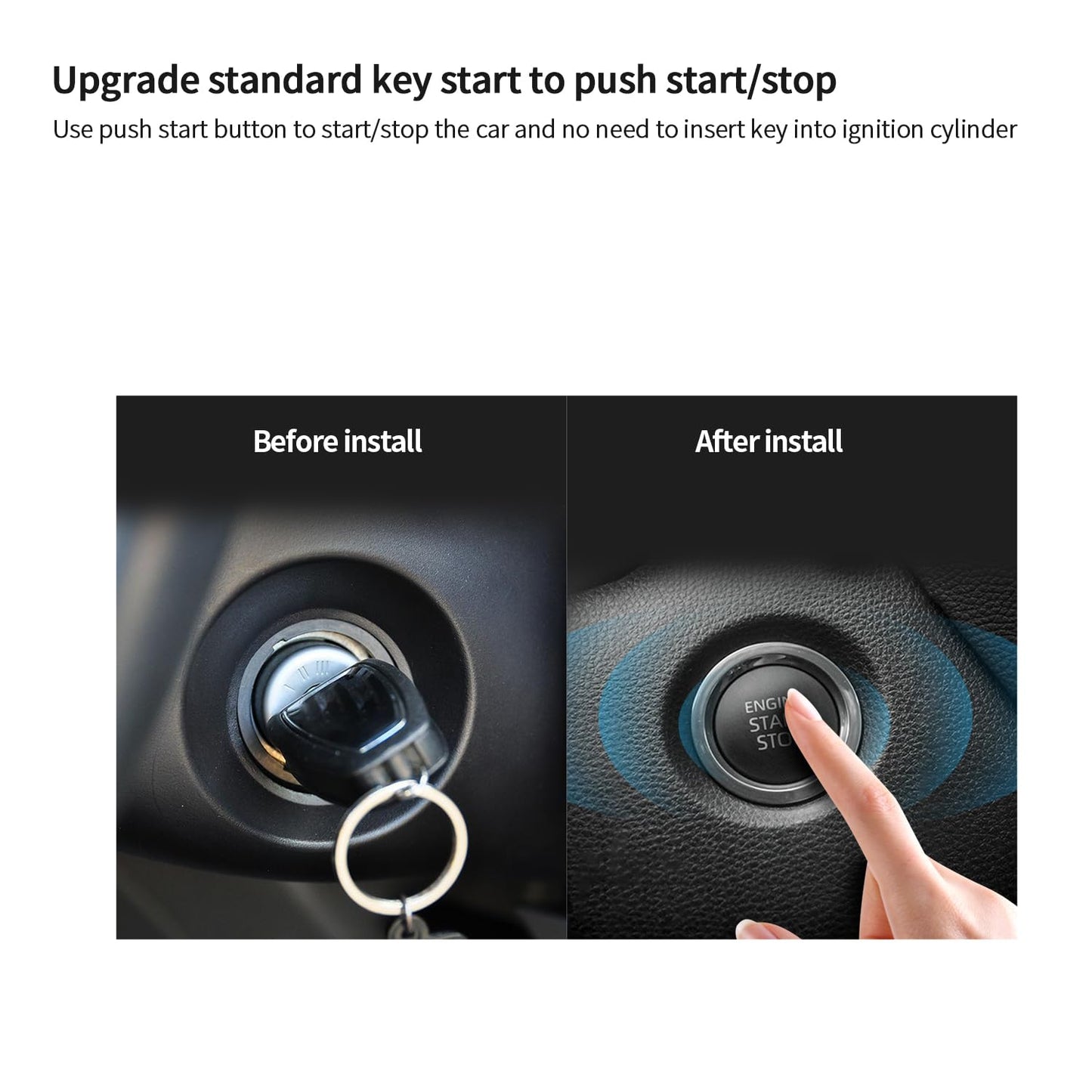 EASYGUARD EC002-F02-NFC-NS Passive Keyless Entry car Alarm Rolling Code with PKE Remote Starter with Passive keyless Entry Push Start Button NFC Lock Unlock（with Shock Sensor）