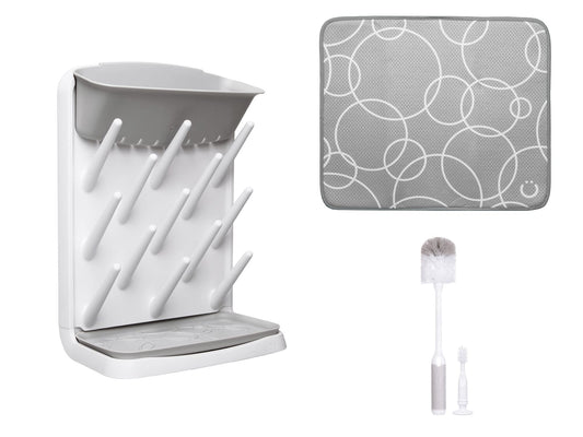 Ubbi Vertical Baby Bottle Drying Rack, Space Saving Countertop Drying Rack Baby Accessory, Taupe