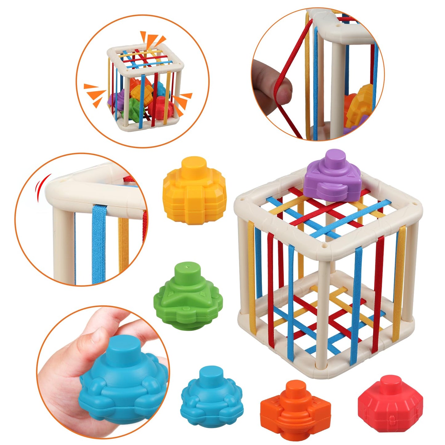 Baby Sensory Shape Sorter Blocks Toy, Activity Cube Bins, Montessori Educational Learning Fine Motor Skills Toys for Babies Toddlers 6 12 18 Months Age 1 2 3 One Two Year Old Boys Girls Gifts