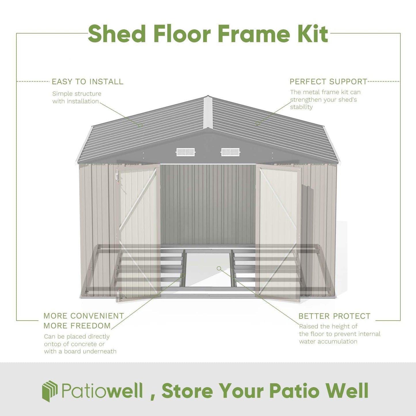 Patiowell 10 x 8 FT Outdoor Storage Shed with Floor Frame, Large Garden Tool Metal Shed with Sloping Roof and Double Lockable Door for Backyard Garden Patio Lawn,Brown