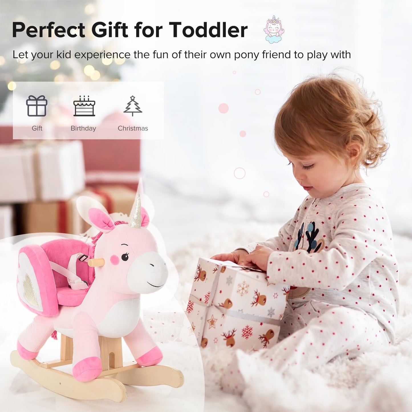labebe - Baby Rocking Horse, Ride Unicorn, Kid Ride On Toy for 6 Month-3 Year Old, Infant (Boy Girl) Plush Animal Rocker, Toddler/Child Stuffed Ride Toy (Pink)