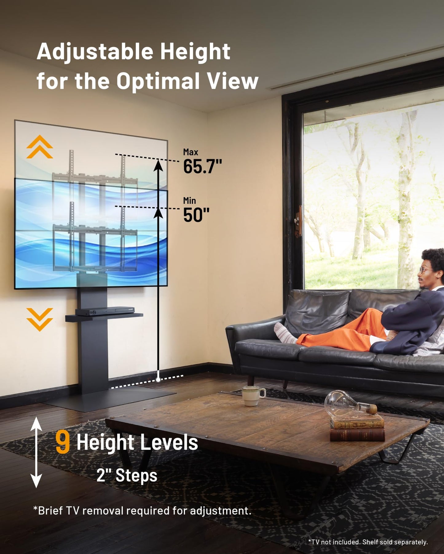 WALL V3SW High Type, Sleek Ultra-Thin Tall TV Stand for 32–80" TVs, Satin White, Swivel Function, Free Standing, Space-Saving Design, for Living Room and Bedroom, No Drill Setup, Japan-Engineered