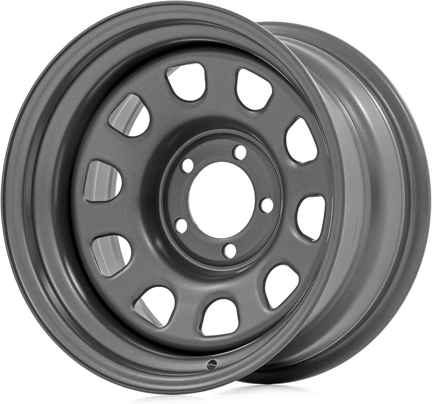 Rough Country Gray Steel Wheel - 17x9, 5x5 Bolt Pattern, 12mm Offset, 3.30 Bore, Heavy-Duty D-Window Off-Road Rim for Trucks & Jeeps