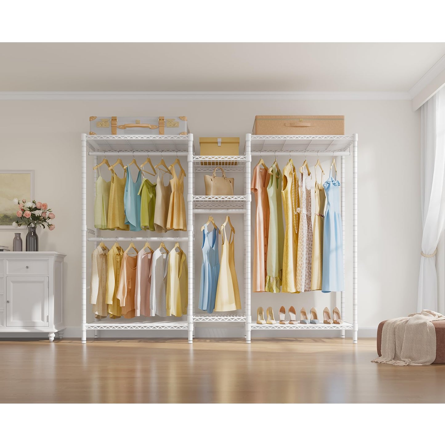 VIPEK L6 Heavy Duty Clothes Rack L Shape Clothing Rack 5-Tier Wire Garment Rack Freestanding Closet with 7 Adjustable Shelves & 4 Hanging Rods, 42.1" L x 42.1" W x 76.4" H, Max Load 850LBS, White