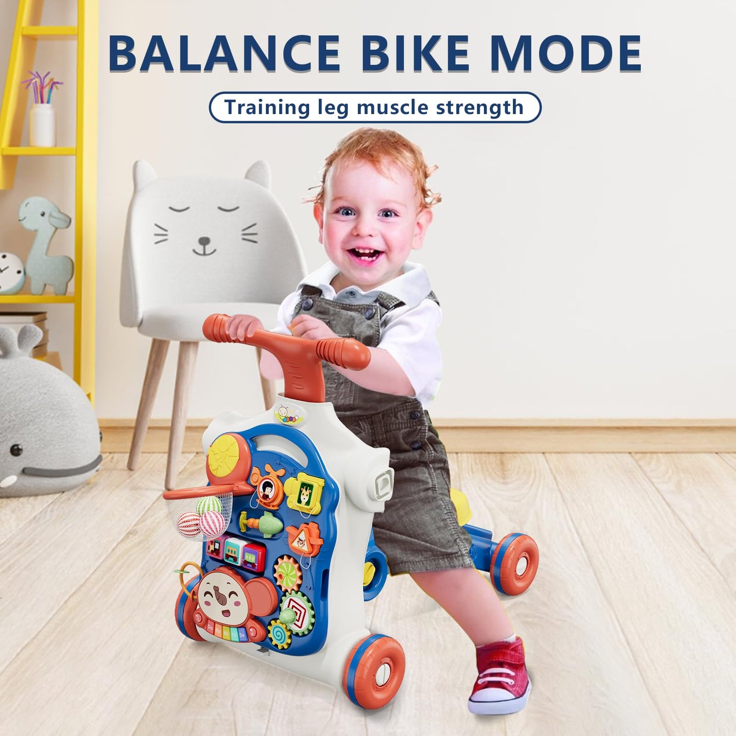 QDRAGON 5 in 1 Push Walkers for Baby Boys, Toddler Learning to Walk, Sit to Stand Walker, Early Learning Push Toy for Infant 12+ Months, Navy Blue