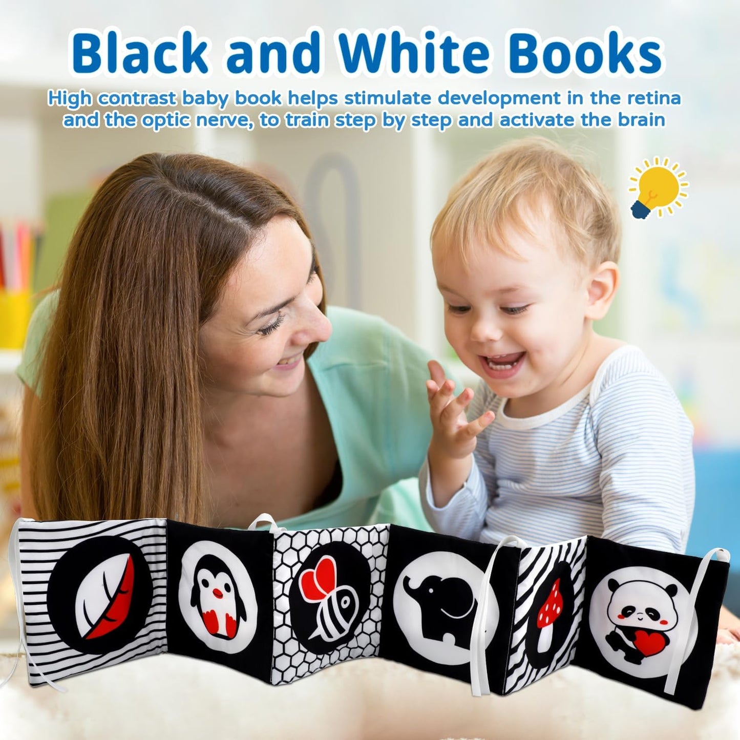 Dulsaera Montessori Toys 7 in 1 Learning Educational Set Newborn Toys, Rainbow Ball, Baby Black and White Books, Tissue Box Toy, Spinning Drum, Rattle Toy