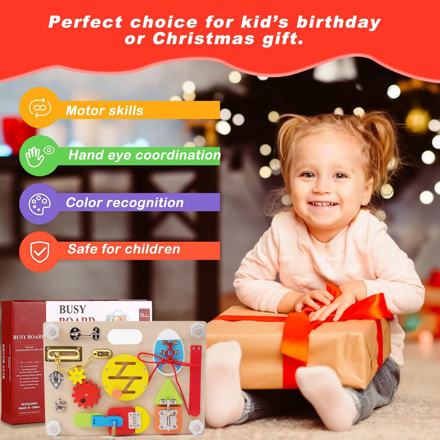 Smartwo Montessori Large Double-Sided Busy Board for 1 2 3 4 Year Old- Wooden Sensory Toys -Fidget Activity Board for Toddlers Boys and Girls- Motor Skills Gifts for ADHD & Autistic Children Kids