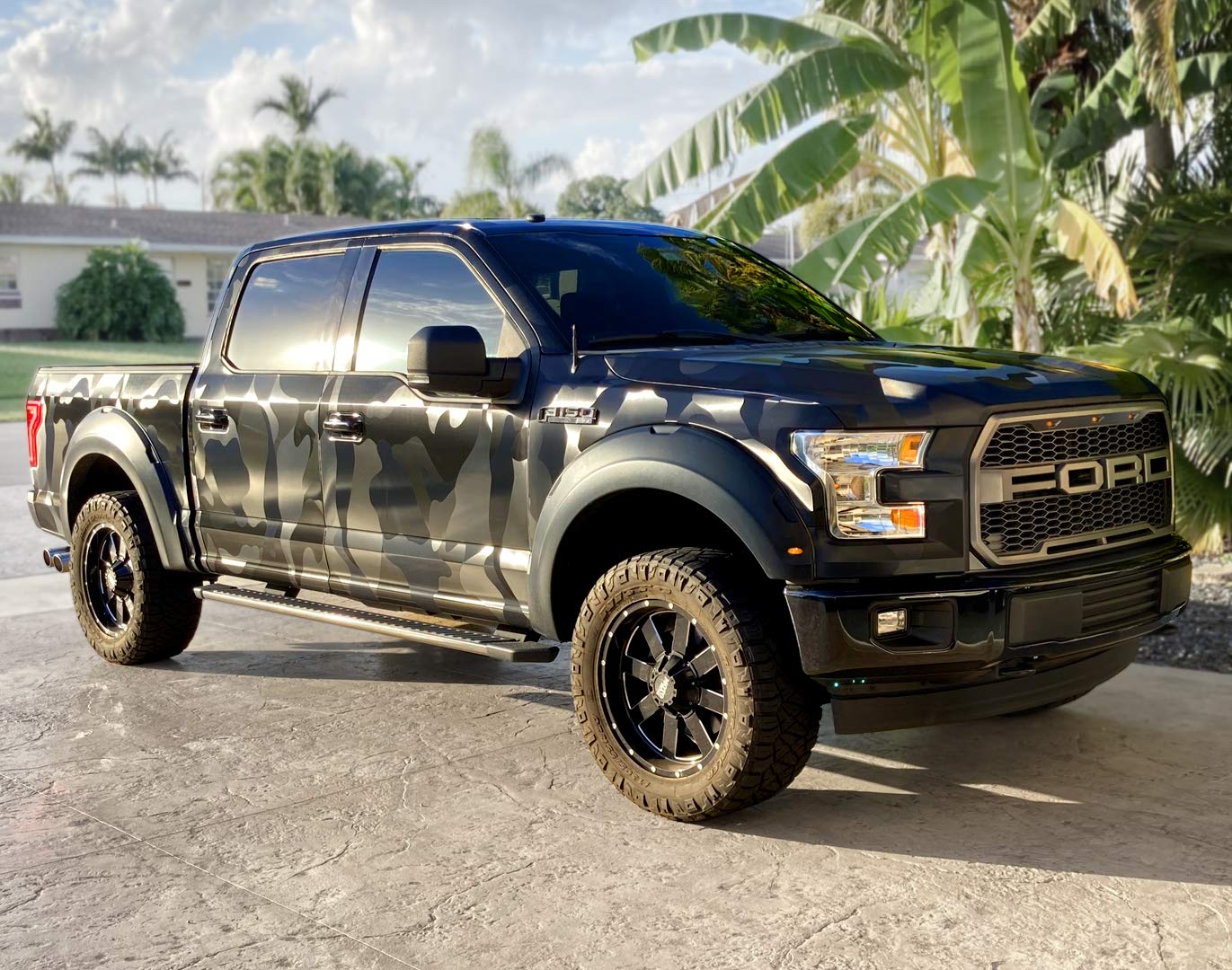 VViViD+ 2020 Edition Black Stealth Large Sized Pattern Camouflage Vinyl Car Wrap Roll (50ft x 5ft) Self Adhesive Film Air Release Technology, Scratch Resistance, Protective Liner, Bubble-Free