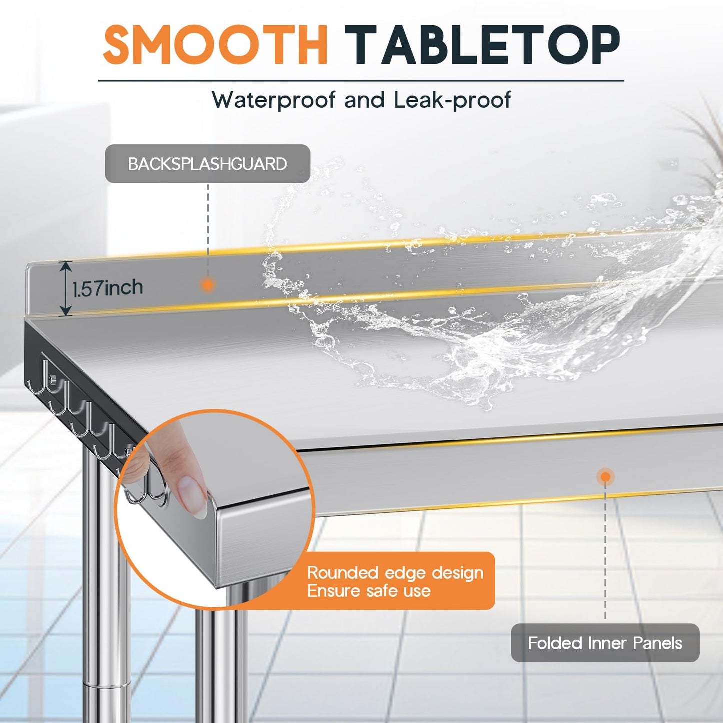 Jocisland 30" x 82" Stainless Steel Table for Prep & Work, NSF Certified with Backsplash, Adjustable Under Shelf & Safe Design for Restaurant, Home and Outdoor